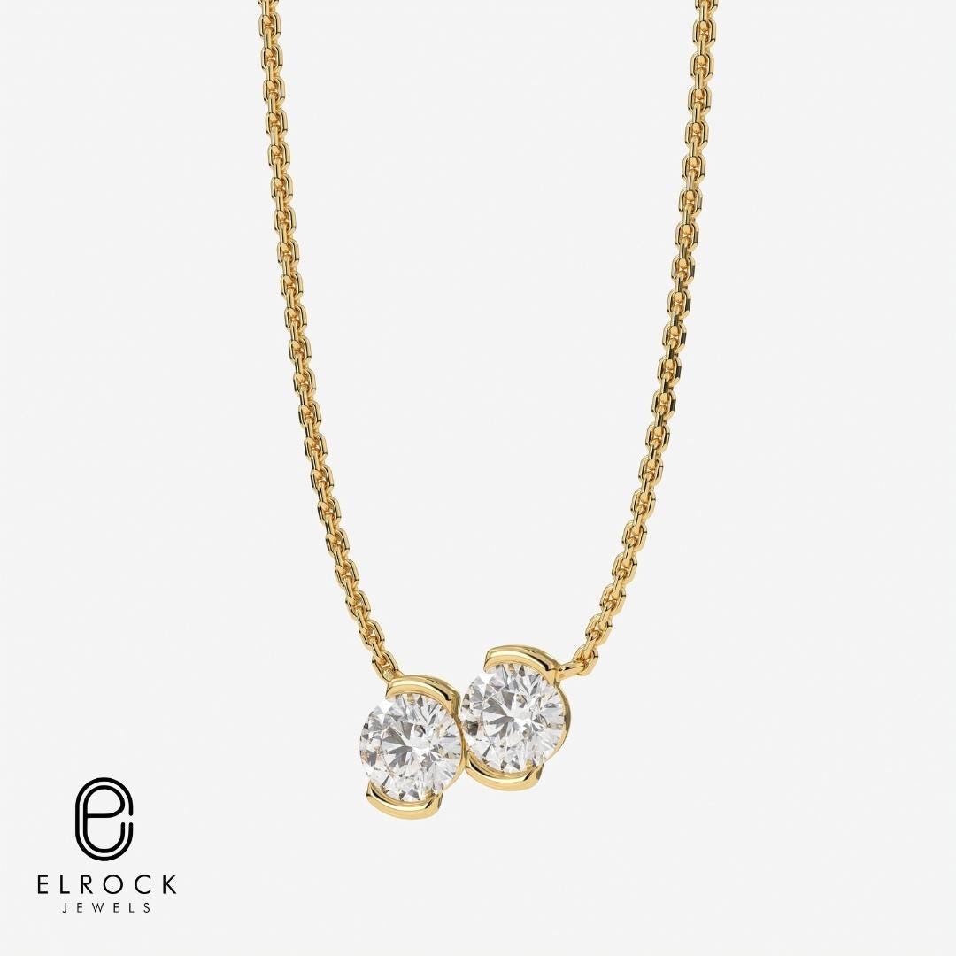 14K Gold Lab Grown Diamond Toi et Moi Necklace