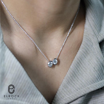 Toi et Moi Lab Grown Diamond Necklace, 14K Gold 2.00 ctw Round Cut Diamond Necklace, Unique Lab Grown Diamond Pendant, Birthday Gift
