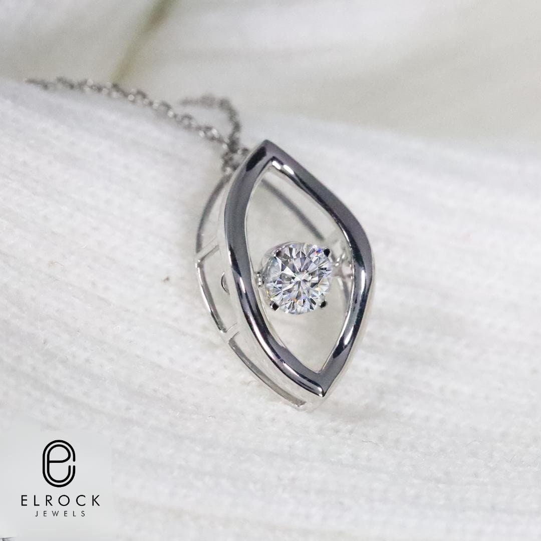 14k Solid Gold Dancing Diamond Necklace, Lab Grown Moving Diamond Pendant, Floating Diamond Charm, Real White Gold Fine Jewelry For Mom