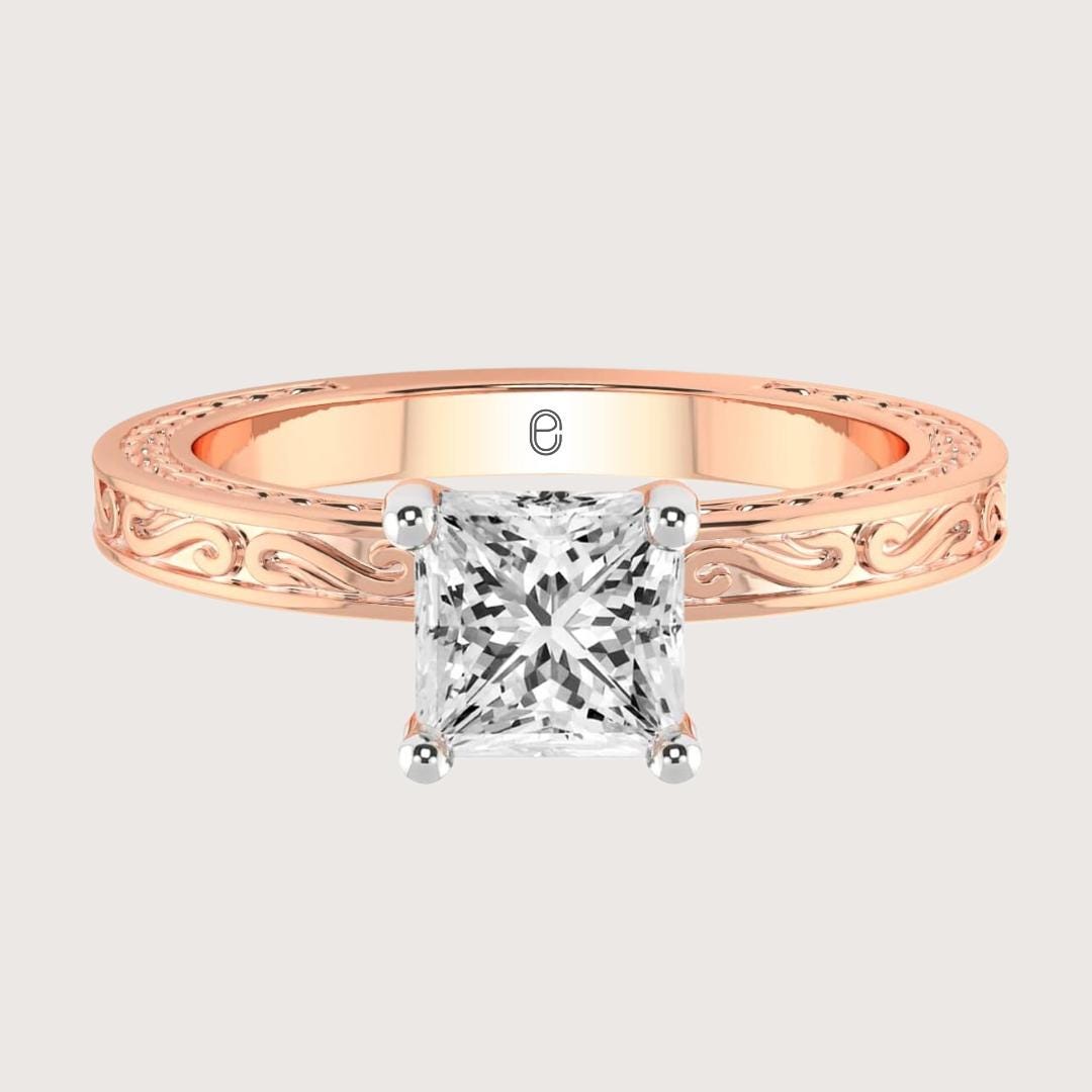 14K Gold Nature Inspired Princess Cut Engagement Ring