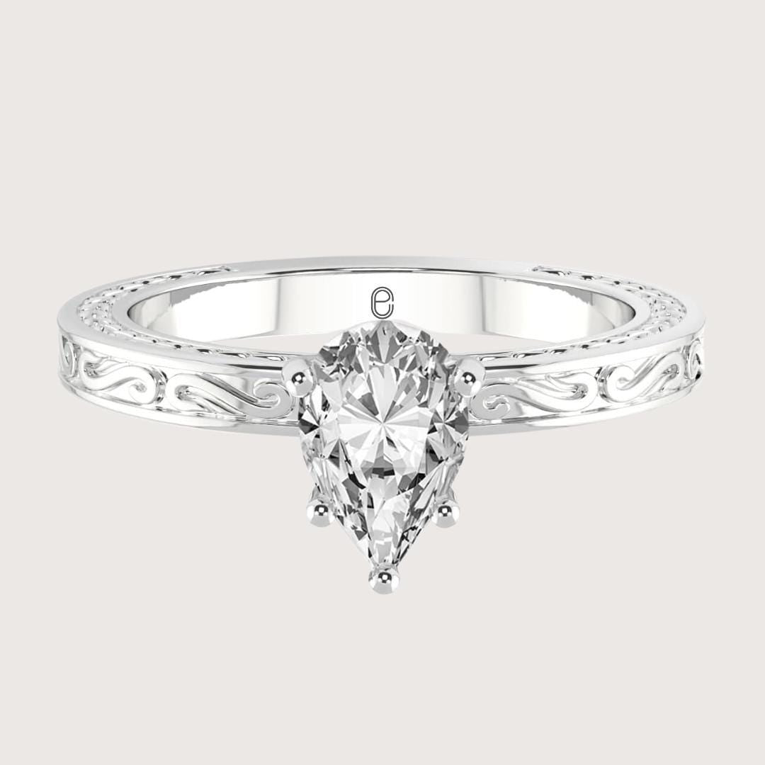 14K Pear Cut Lab Vintage Diamond Engagement Ring
