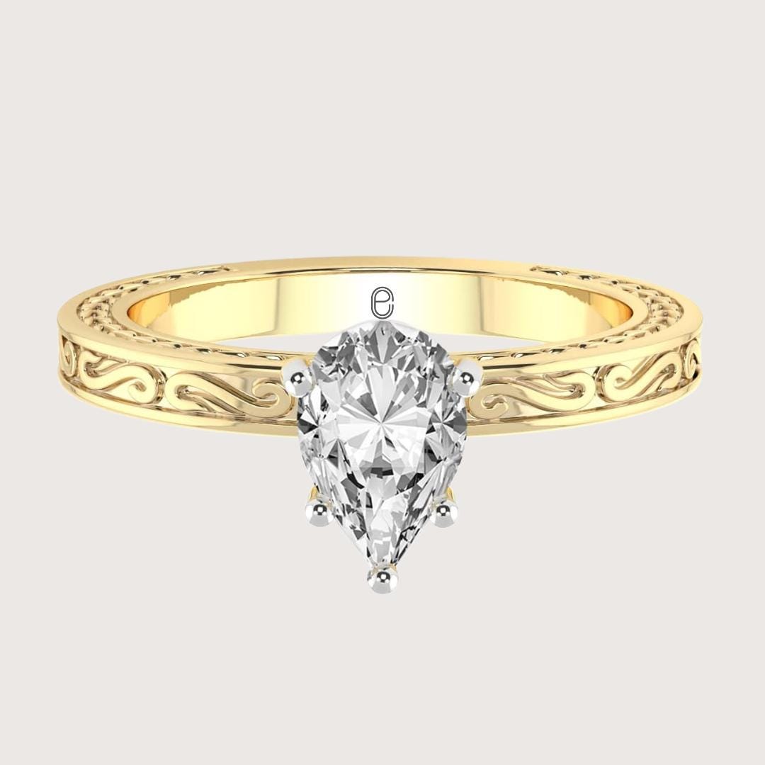 14K Pear Cut Lab Vintage Diamond Engagement Ring