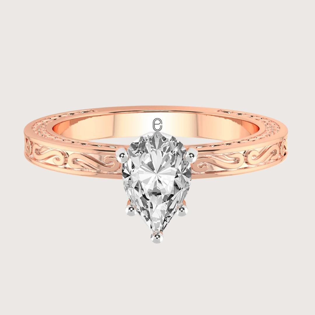14K Pear Cut Lab Vintage Diamond Engagement Ring