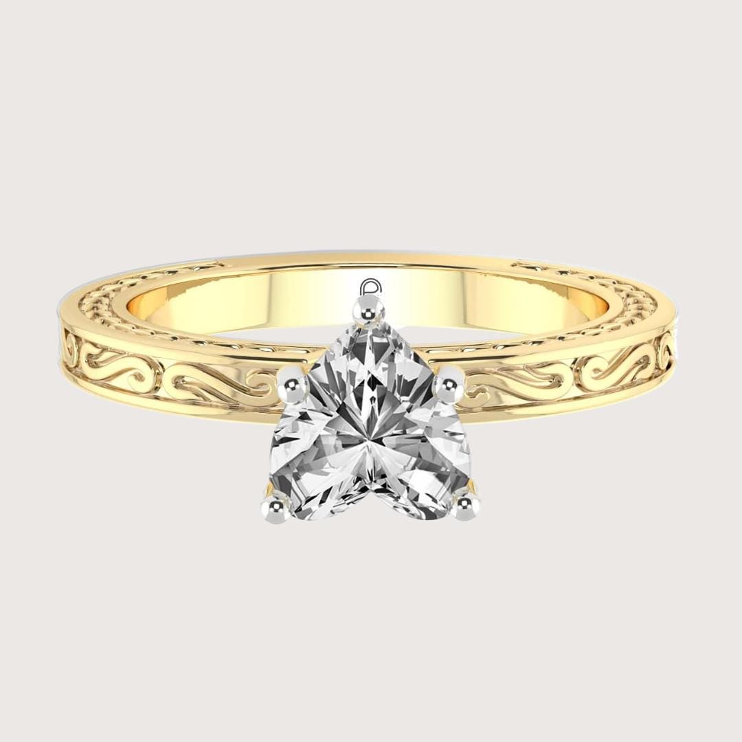 14K Gold 3 CT Heart Cut Ring, Solitaire Engagement Ring