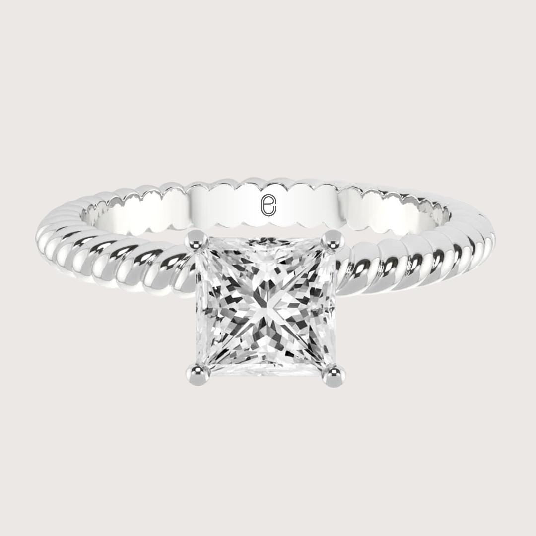 14K Gold 1 CT Princess Cut Lab Grown Diamond Twisted Engagement Ring