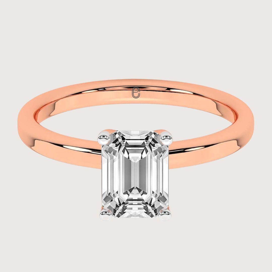 14K Gold Emerald Solitaire 4 Prong Setting Ring