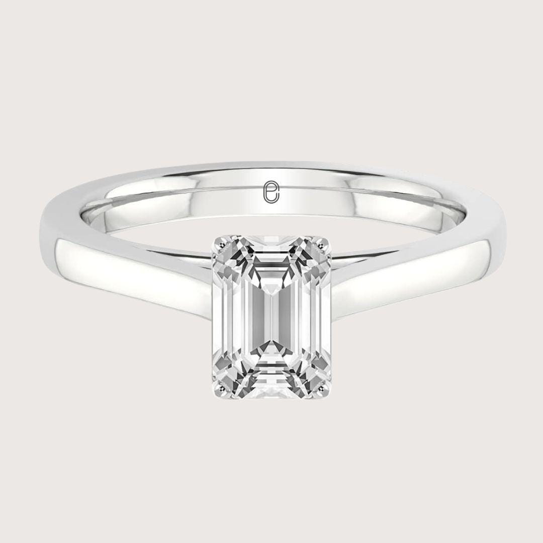 14K Gold Emerald Cut Lab Grown Diamond Tulip Setting Wedding Ring