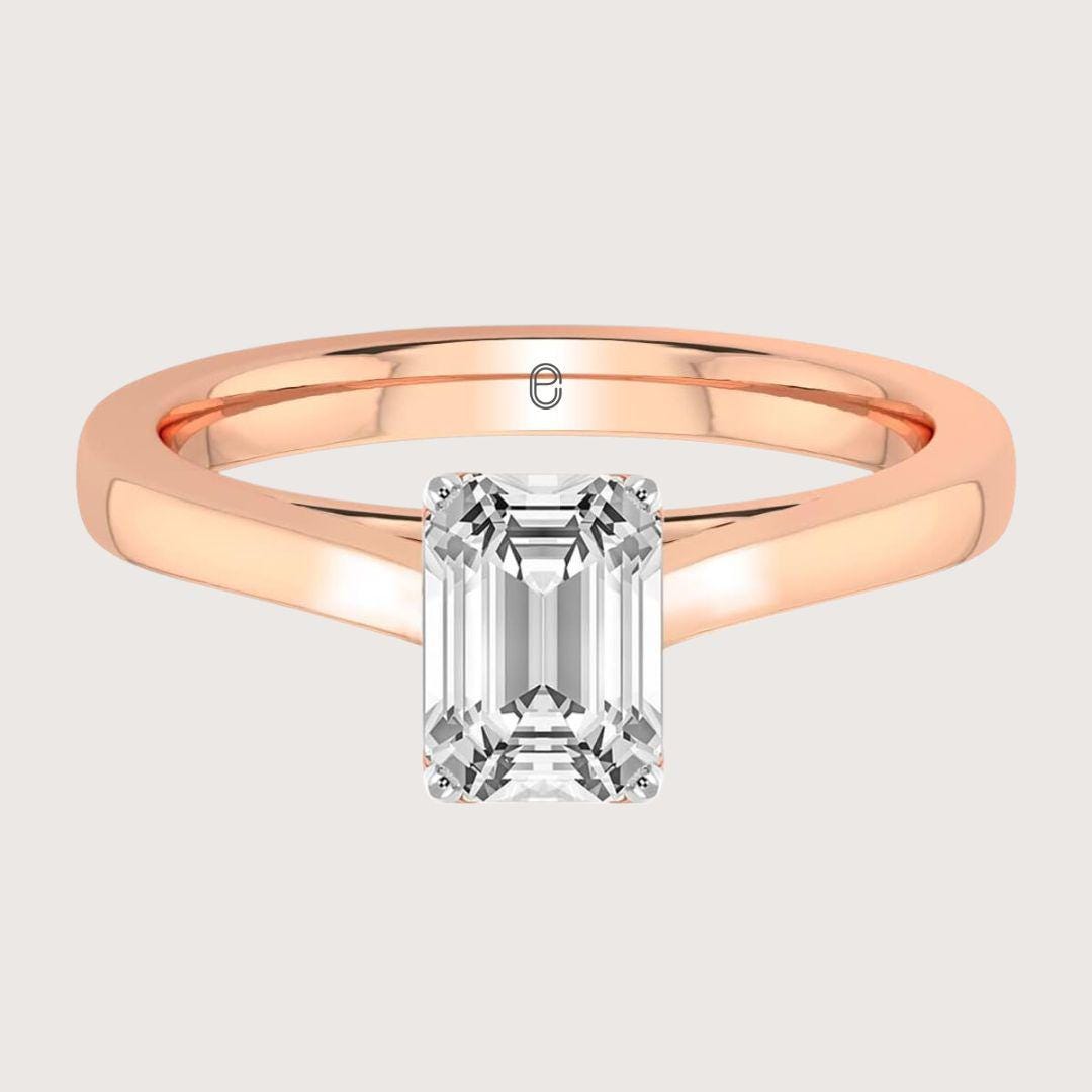 14K Gold Emerald Cut Lab Grown Diamond Tulip Setting Wedding Ring