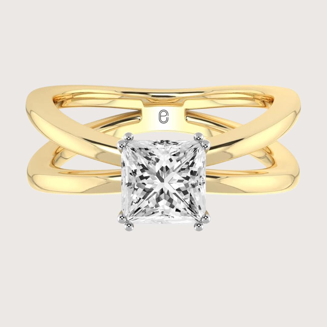 14K Solid Gold 2 CT Solitaire Princess Cut Lab Diamond Ring