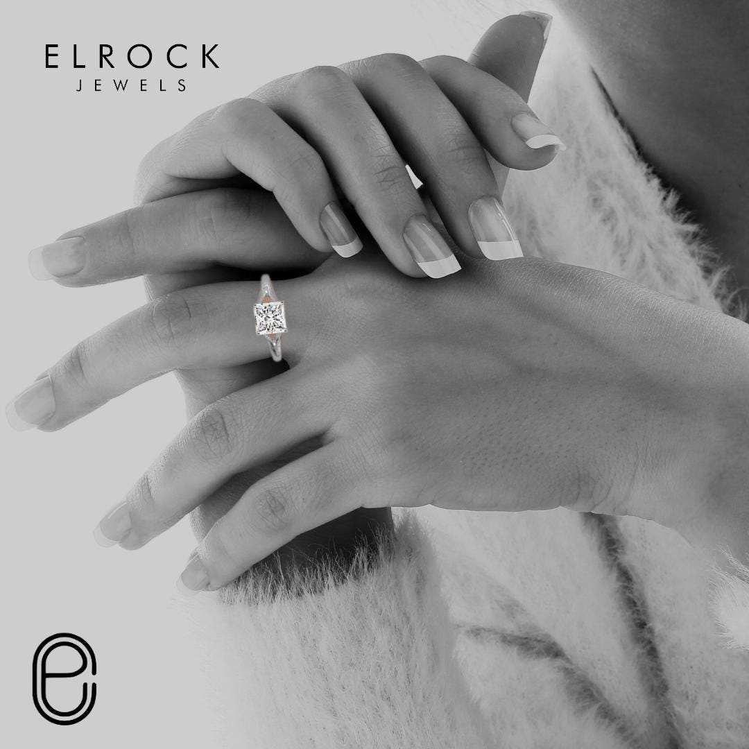 14K Gold Elongated Cushion Cut Lab Grown Diamond Solitaire Engagement Ring