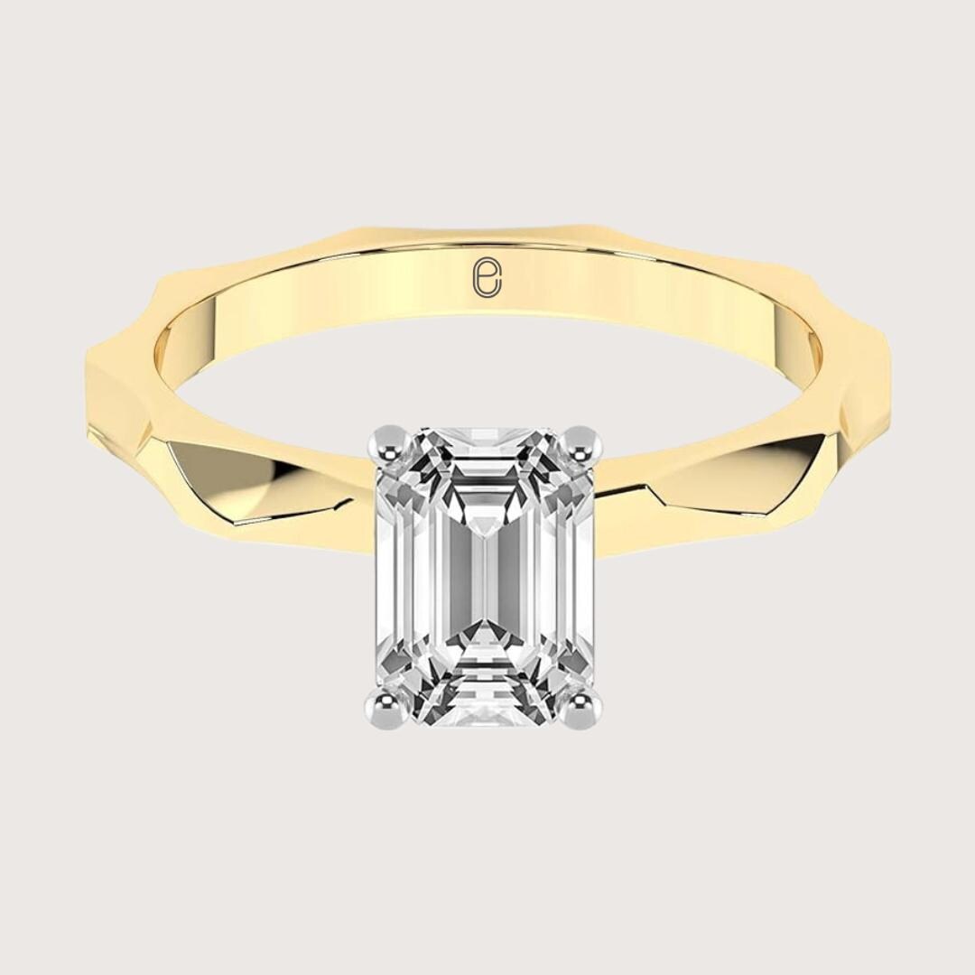 14K Gold 4 Carat Emerald Lab Grown Diamond Solitaire Engagement Ring