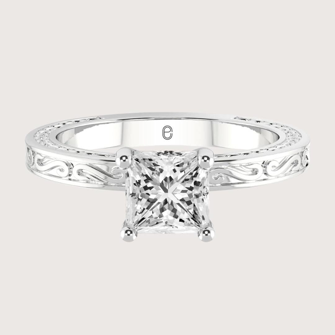 14K Gold Nature Inspired Princess Cut Engagement Ring