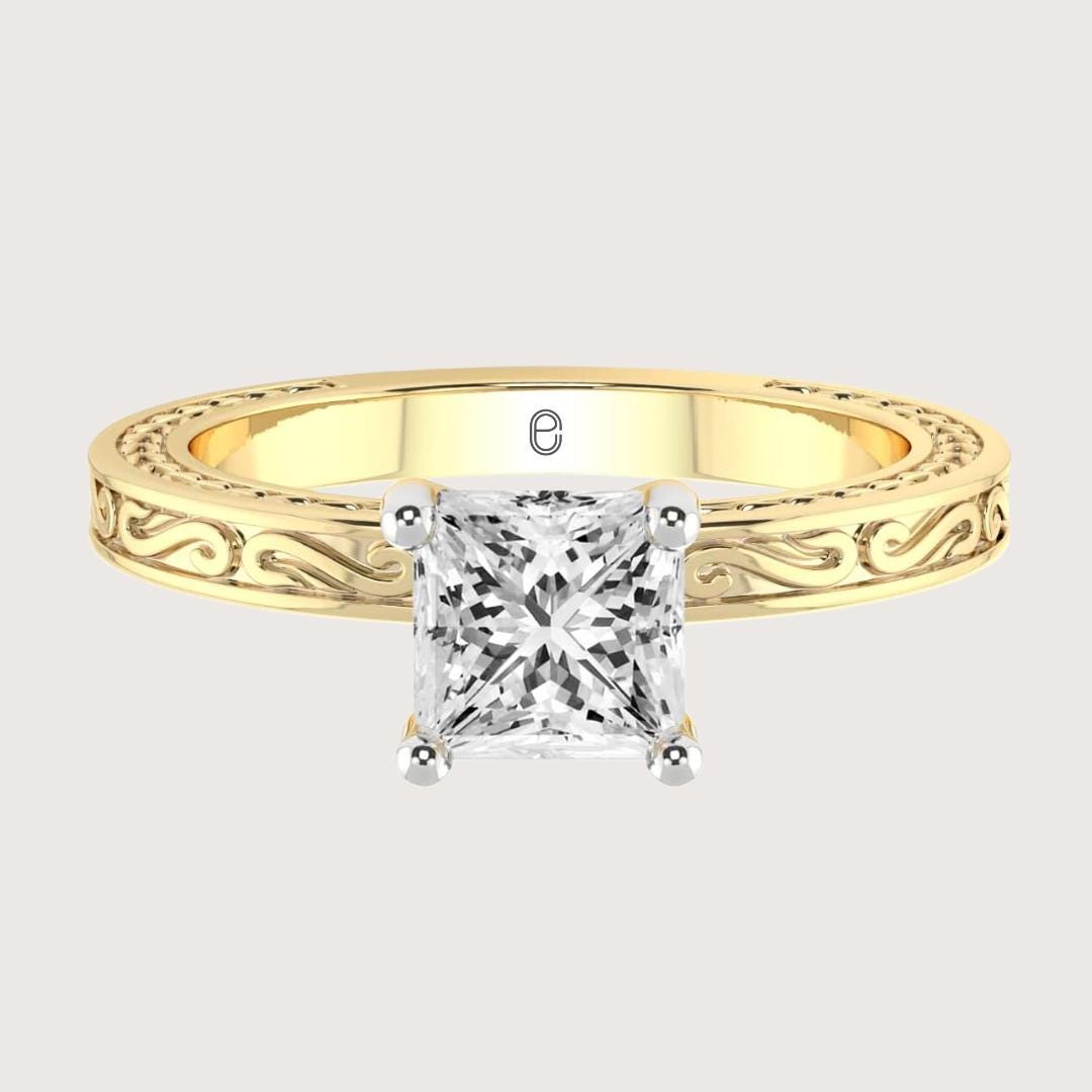 14K Gold Nature Inspired Princess Cut Engagement Ring