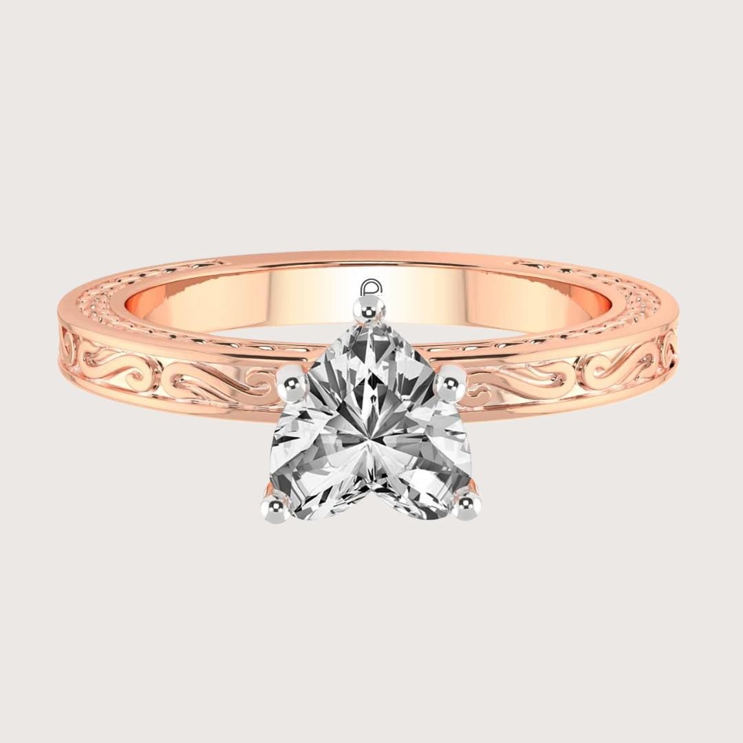 14K Gold 3 CT Heart Cut Ring, Solitaire Engagement Ring