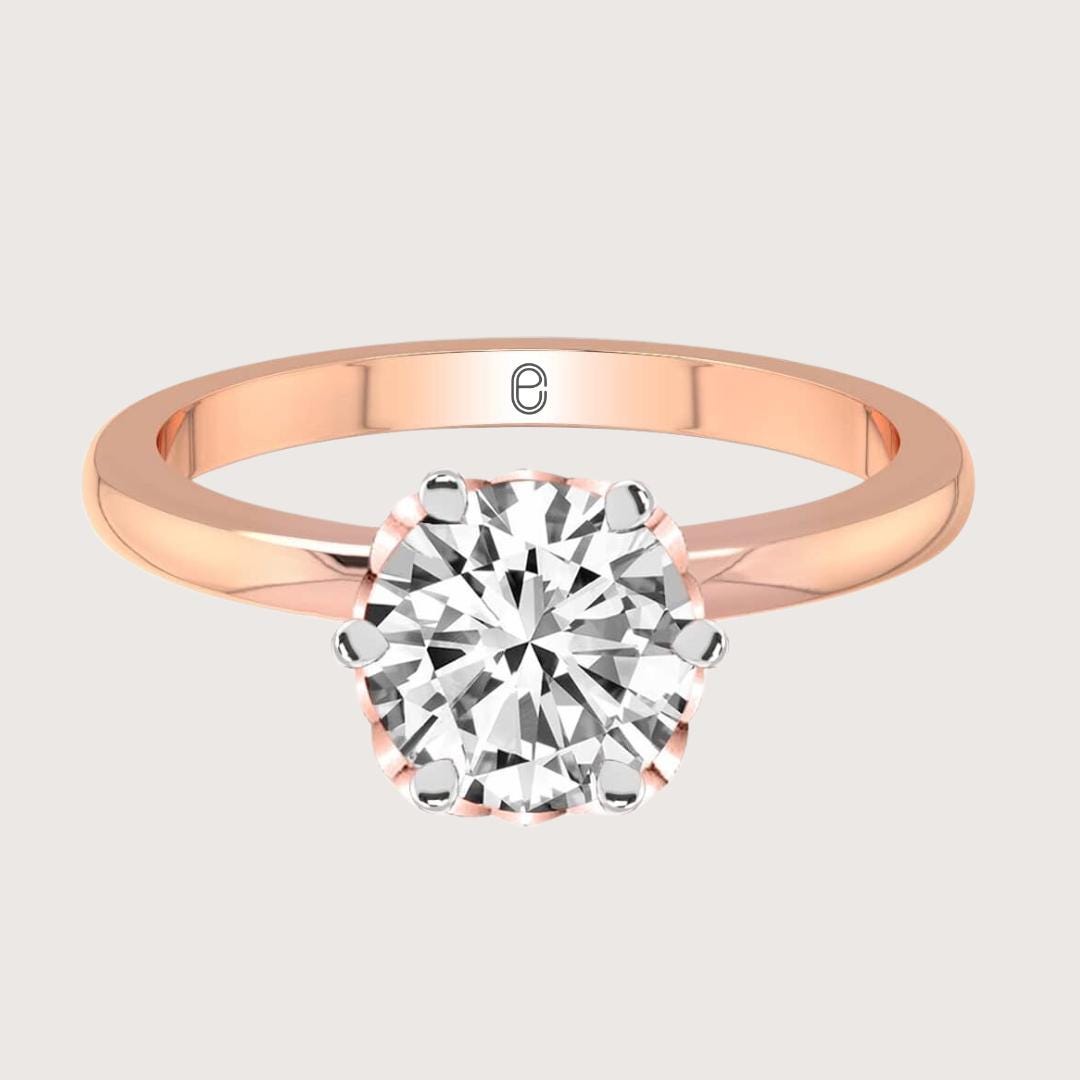 14K Solid Gold 3 CT Round Cut Flower Tulip Setting Engagement Ring
