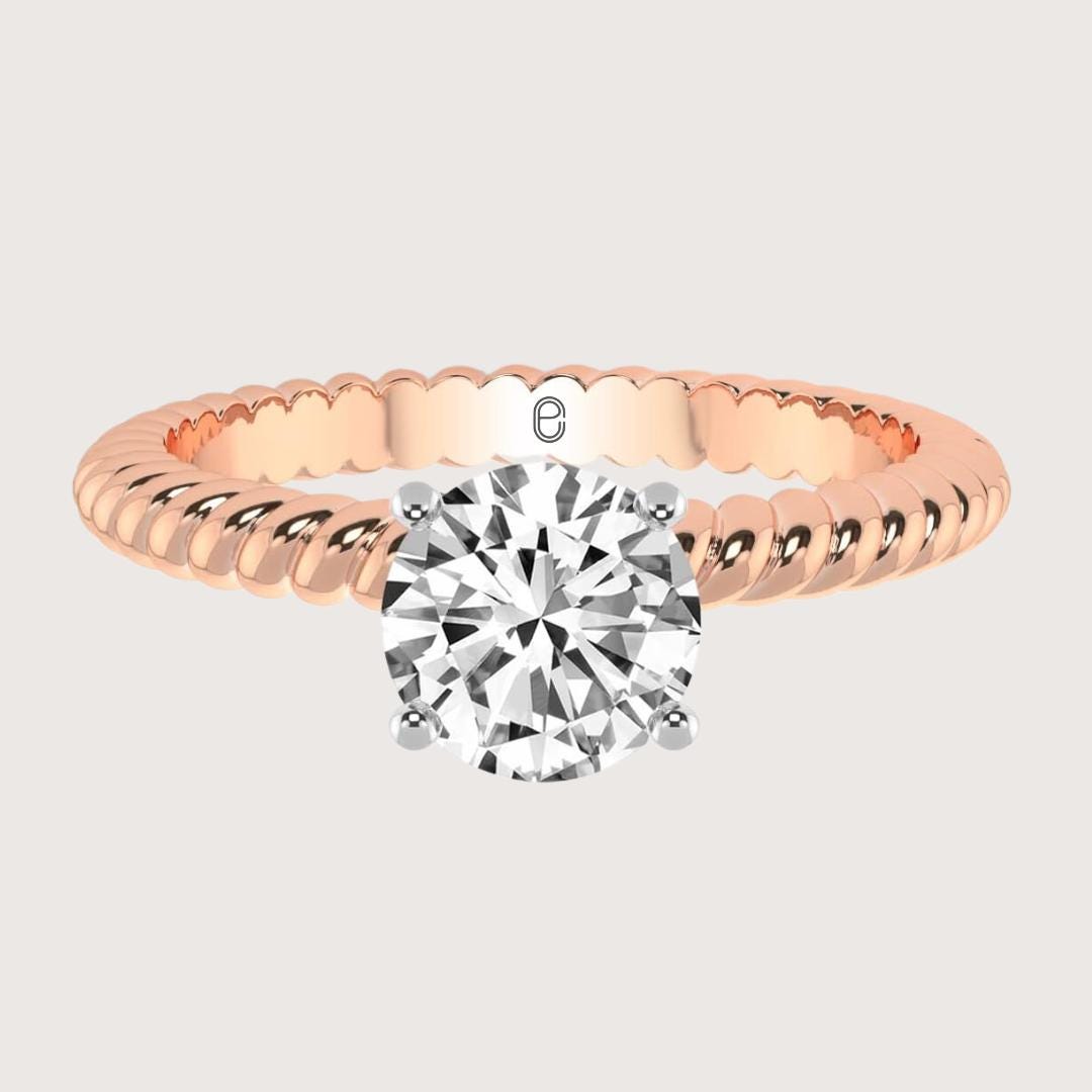 14K Round Lab Grown Twisted Band Unique Engagement Ring for Women