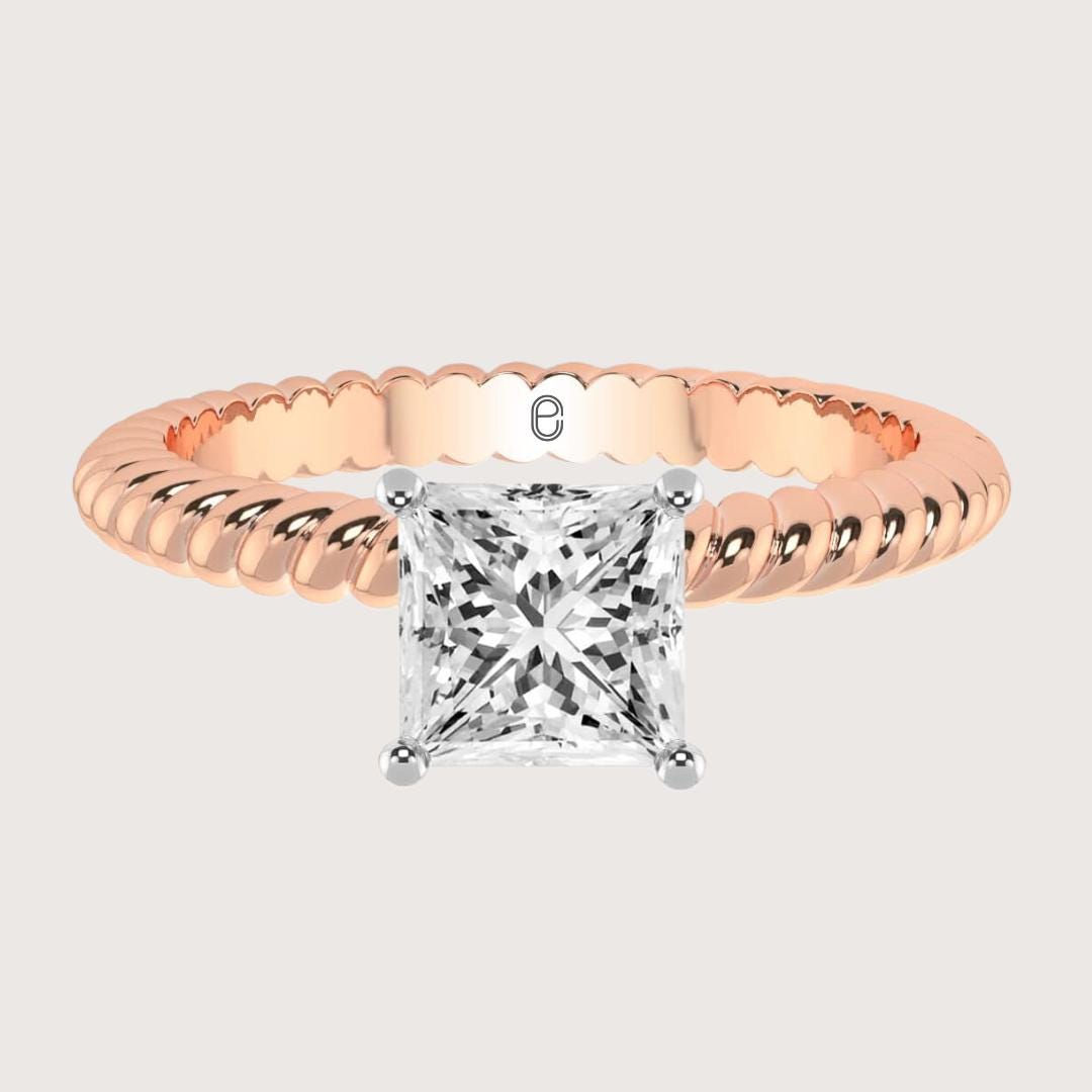 14K Gold 1 CT Princess Cut Lab Grown Diamond Twisted Engagement Ring