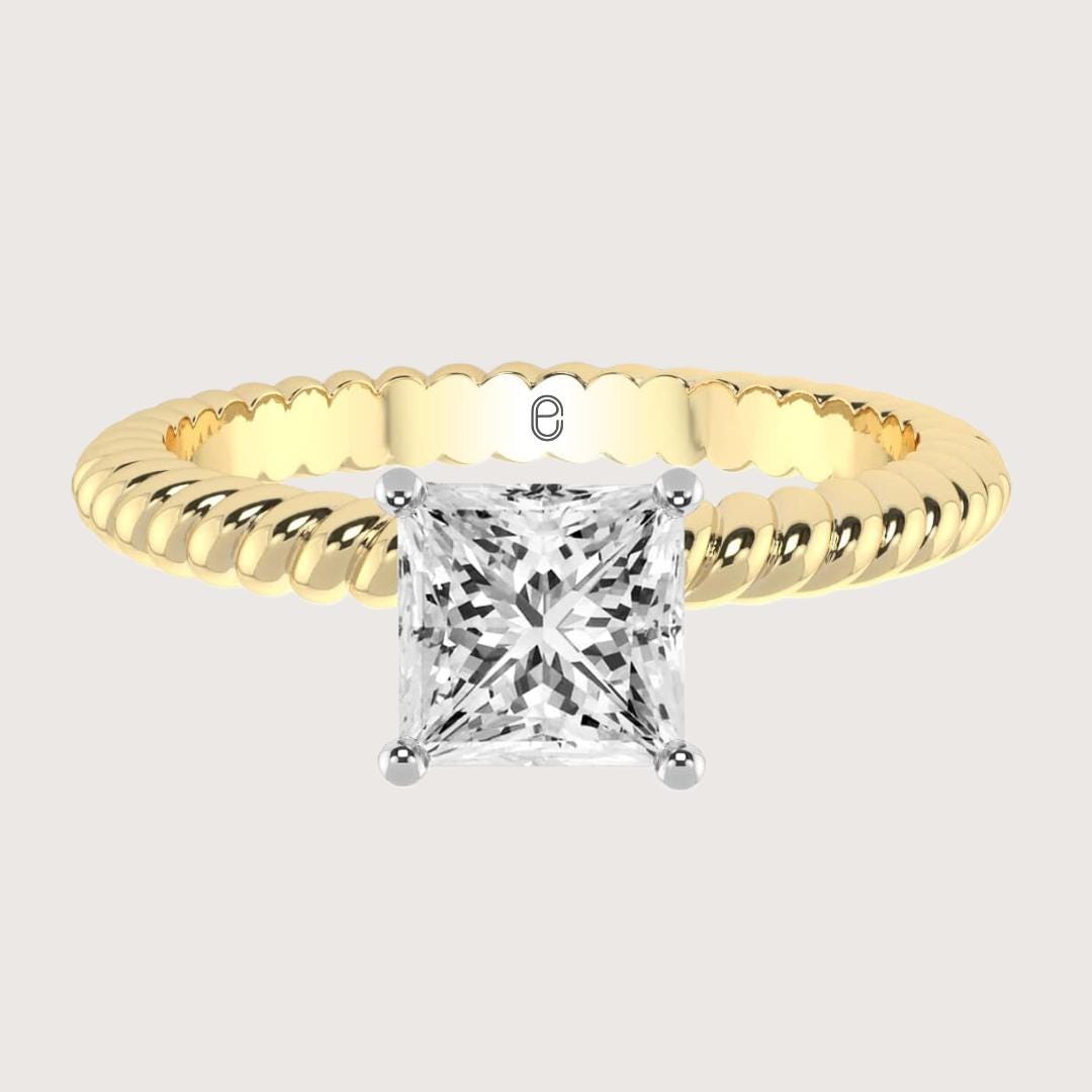 14K Gold 1 CT Princess Cut Lab Grown Diamond Twisted Engagement Ring