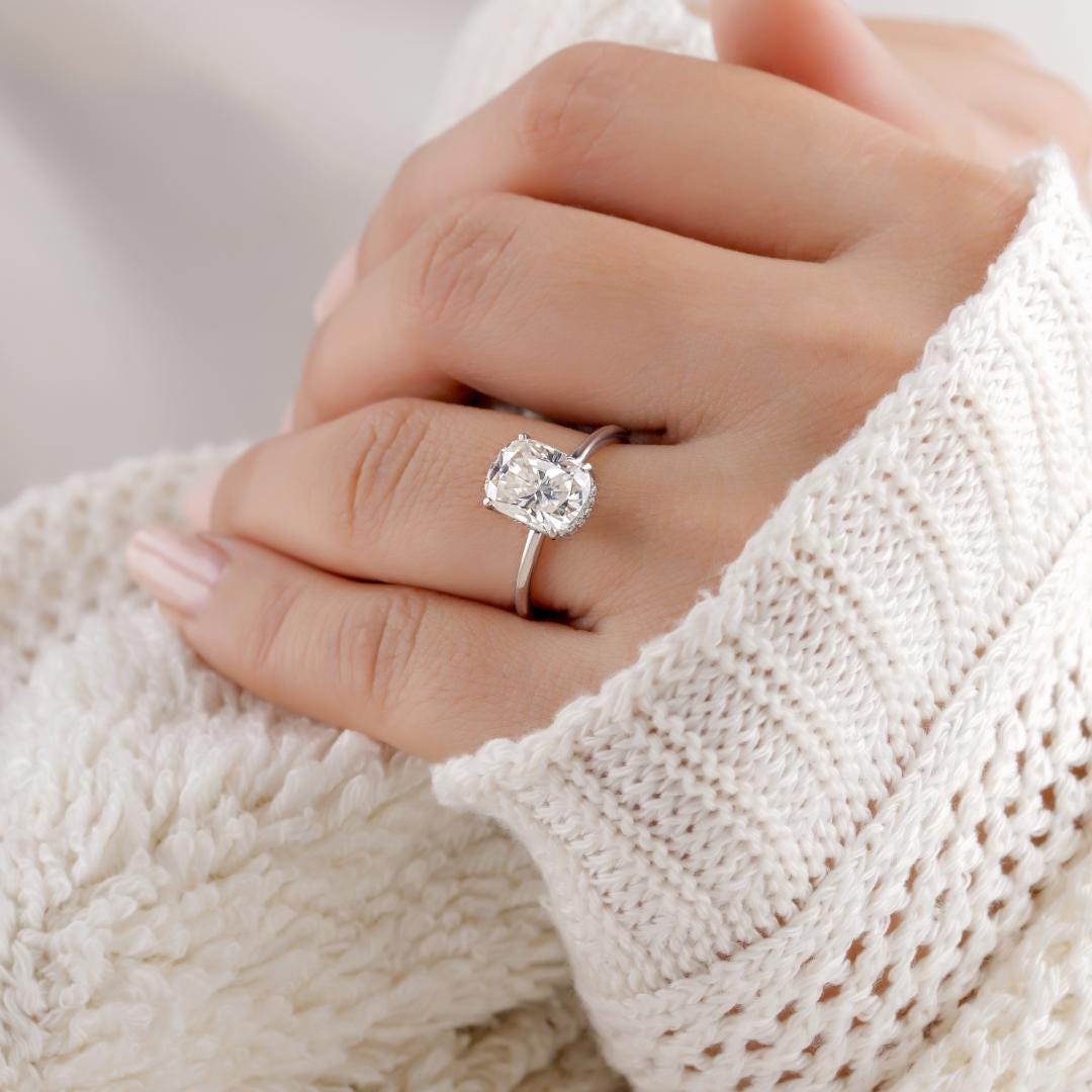 14K Gold Emerald Floral Lab Grown Solitaire Engagement Ring