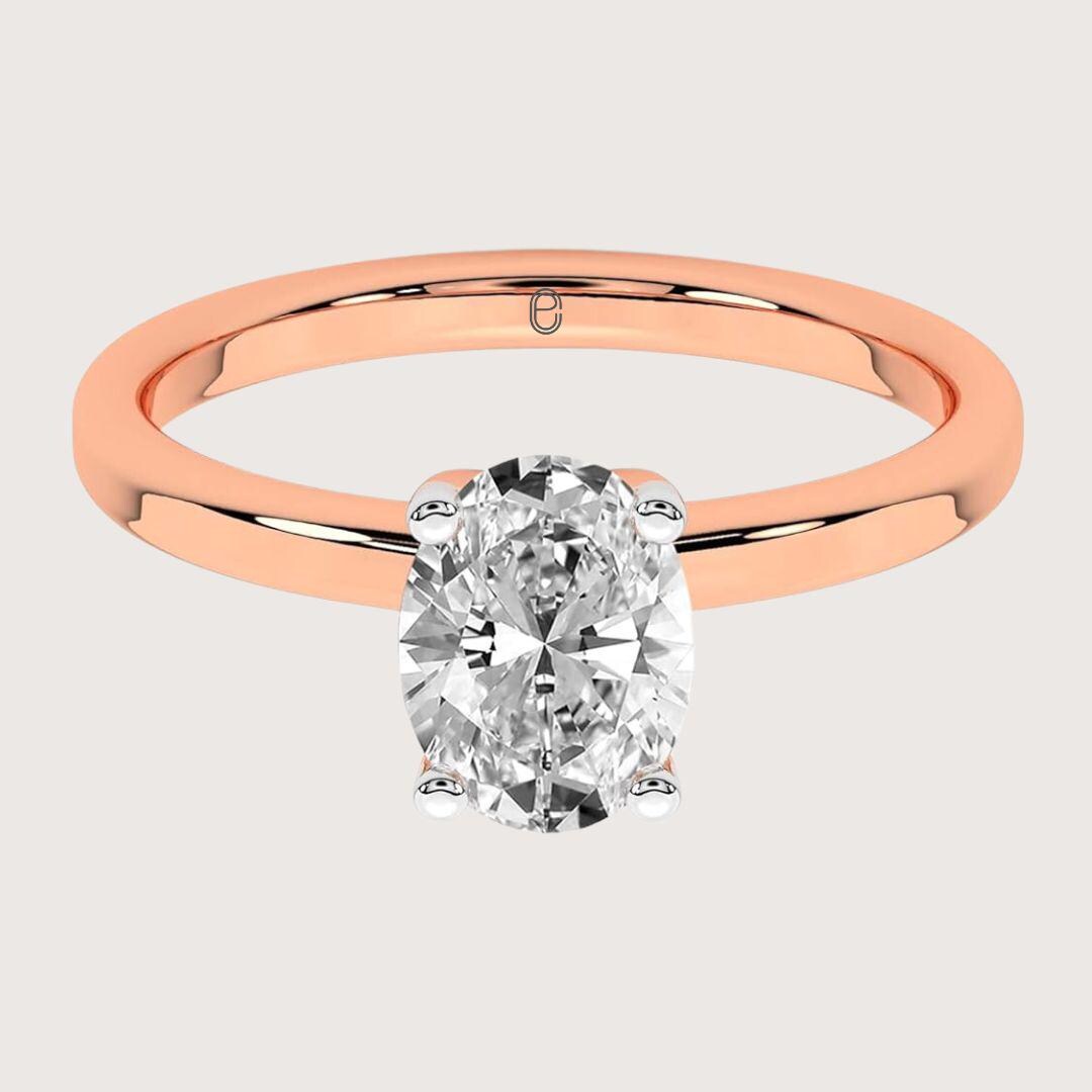 14K Gold Oval Shape 2 CT Four Prong Setting Engagement Ring