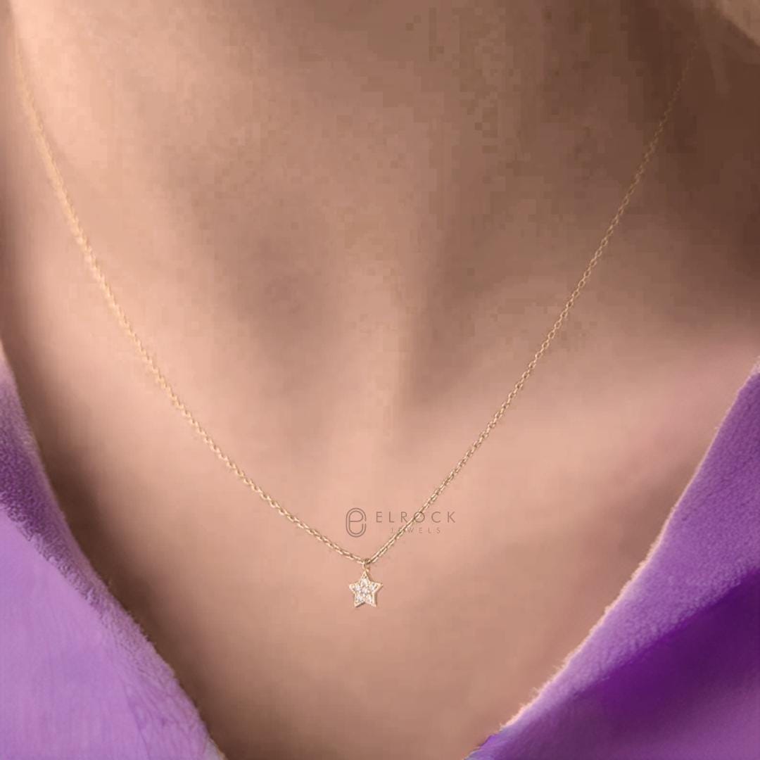 Diamond Star Pendant I 14k Yellow, White, Rose Solid Gold I Gift For Her