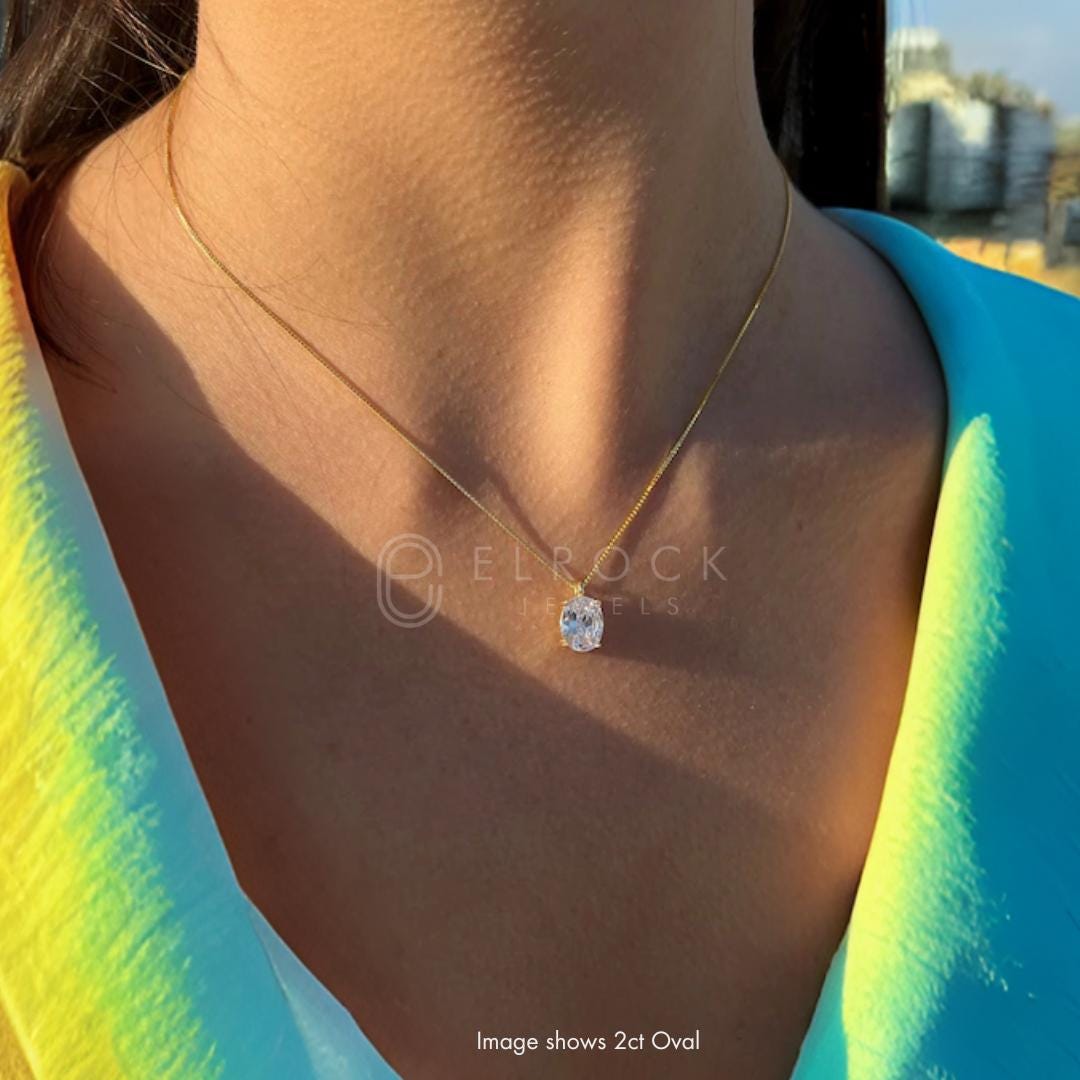 Oval Cut Diamond Pendant, 14K Solid Gold Diamond Pendant, Classic jewelry gift
