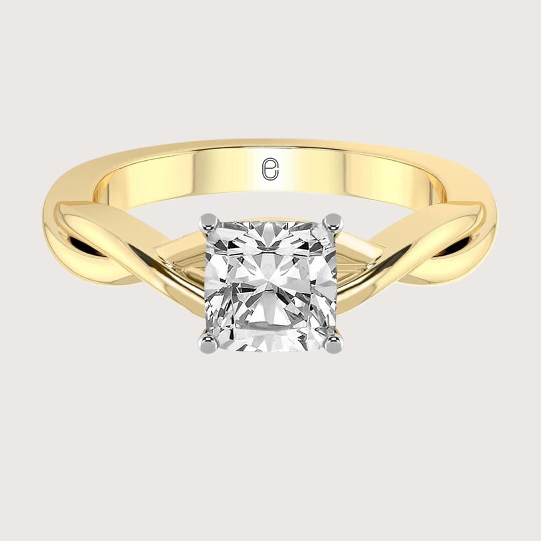 14K Gold 2 Carat Cushion Cut Lab Grown Diamond Solitaire Engagement Ring