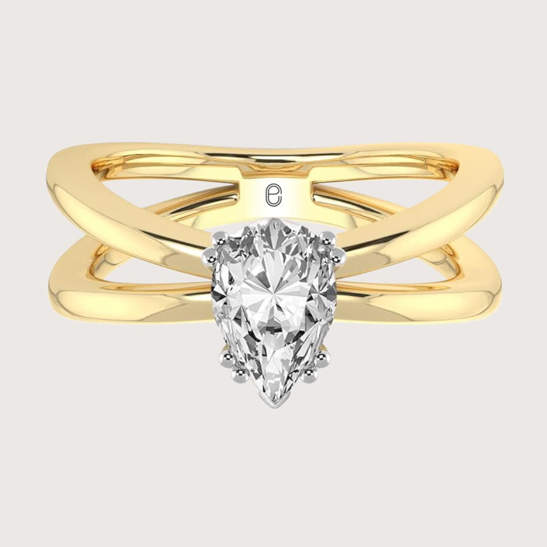 14K Gold 3 Carat Pear Cut Lab Grown Diamond Split Shank Engagement Ring