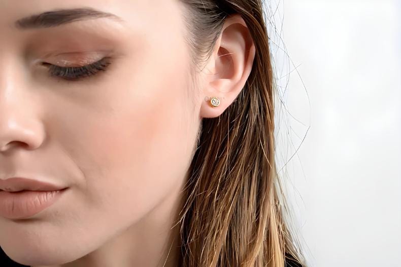 14K Gold Bezel Lab Grown Diamond Stud Earrings