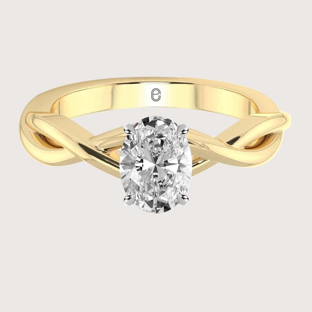 14K Gold 3 CT Oval Cut Lab Grown Diamond Twisted Engagement Ring