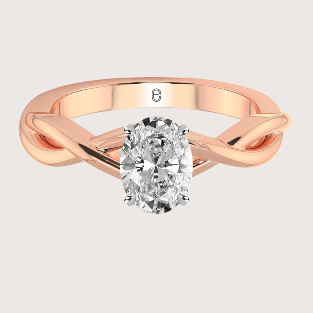 14K Gold 3 CT Oval Cut Lab Grown Diamond Twisted Engagement Ring