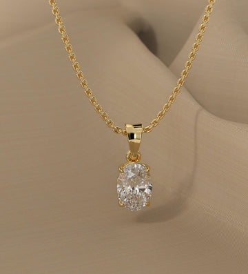 1.5 Ct Oval Cut F Color VS1 Clarity Excellent Cut Lab Grown Diamond Solitaire Pendant 14K Yellow Gold Oval Cut Diamond Pendant