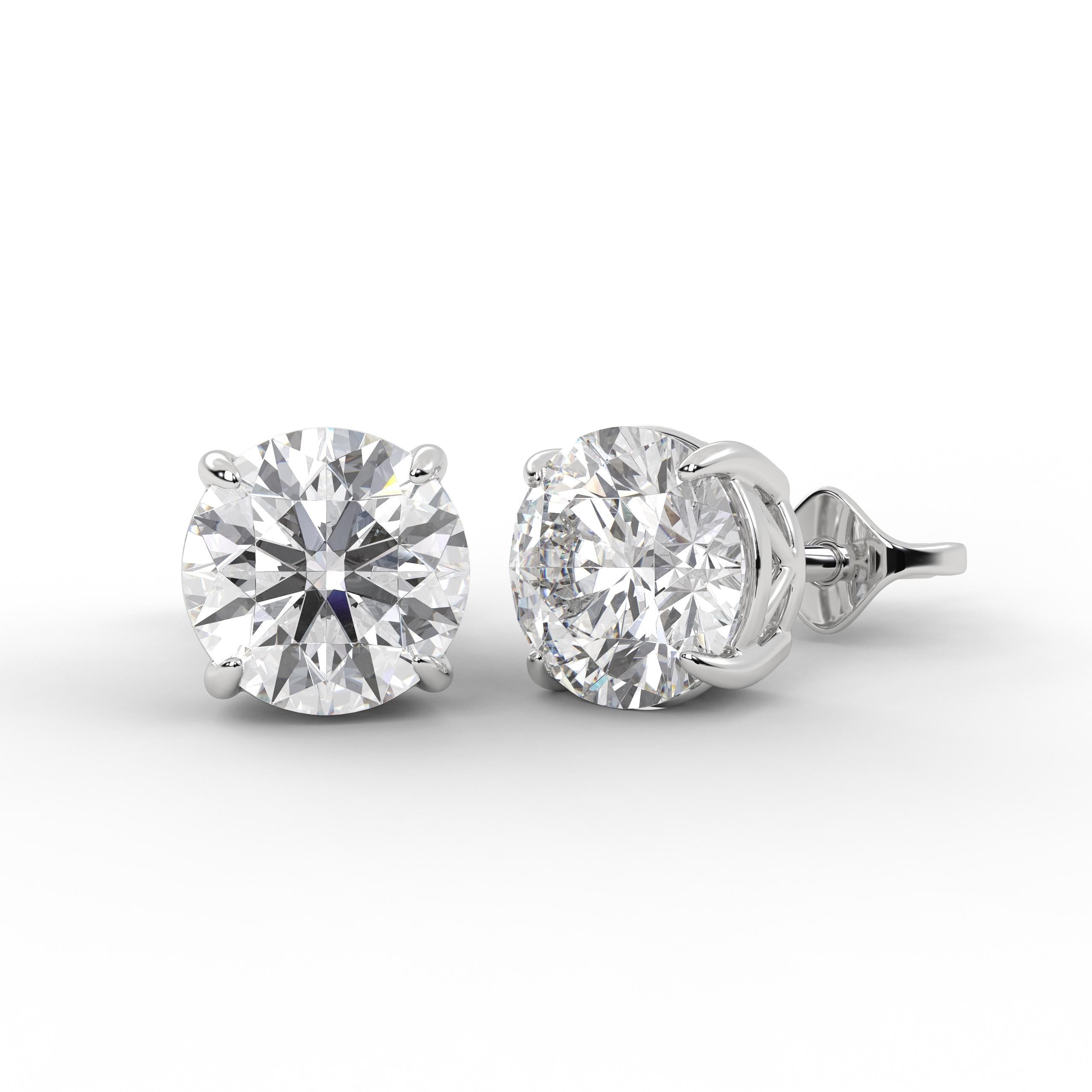 Round IDEAL Cut 2 Carat Lab Grown Diamond Stud Earrings
