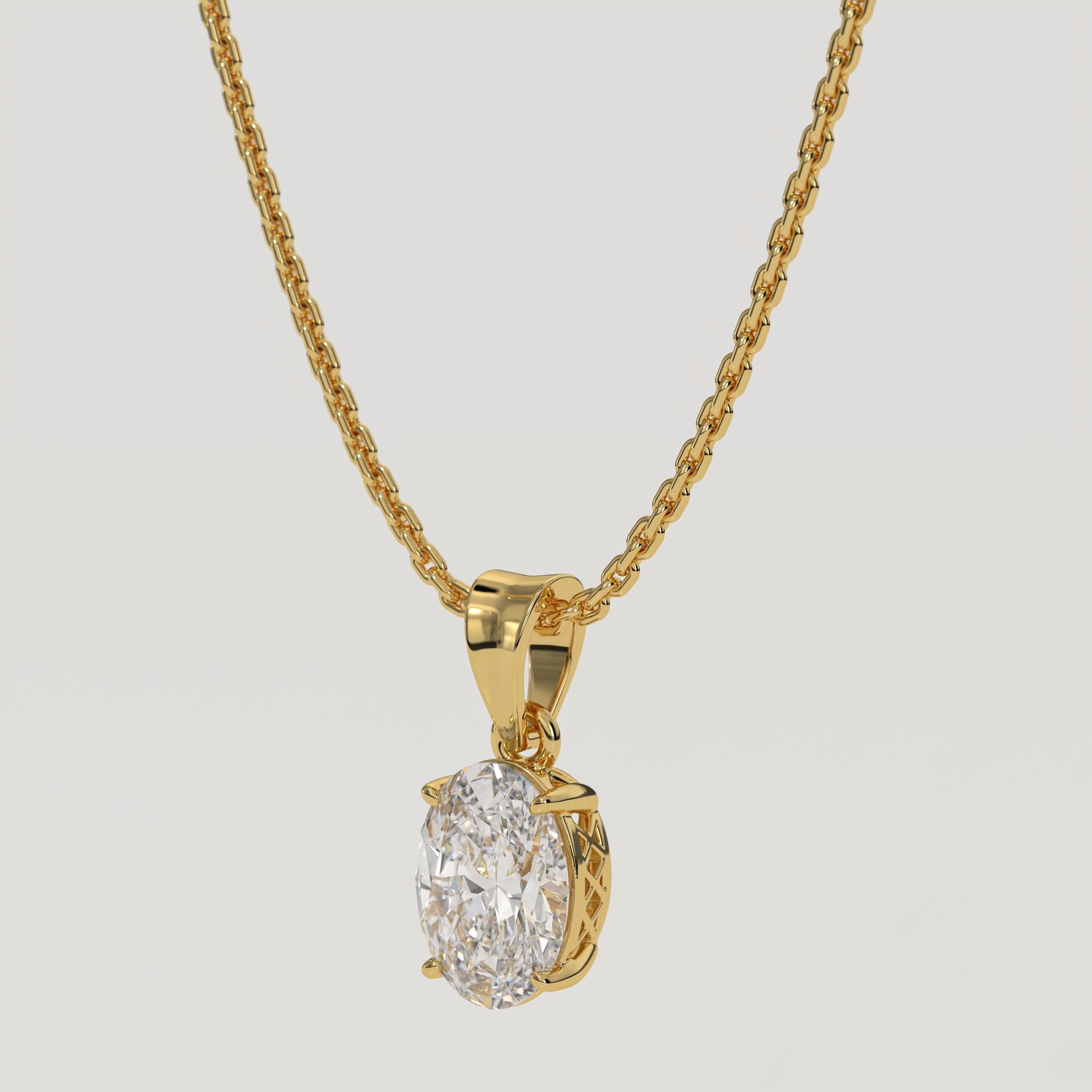 1.5 Ct Oval Cut F Color VS1 Clarity Excellent Cut Lab Grown Diamond Solitaire Pendant 14K Yellow Gold Oval Cut Diamond Pendant