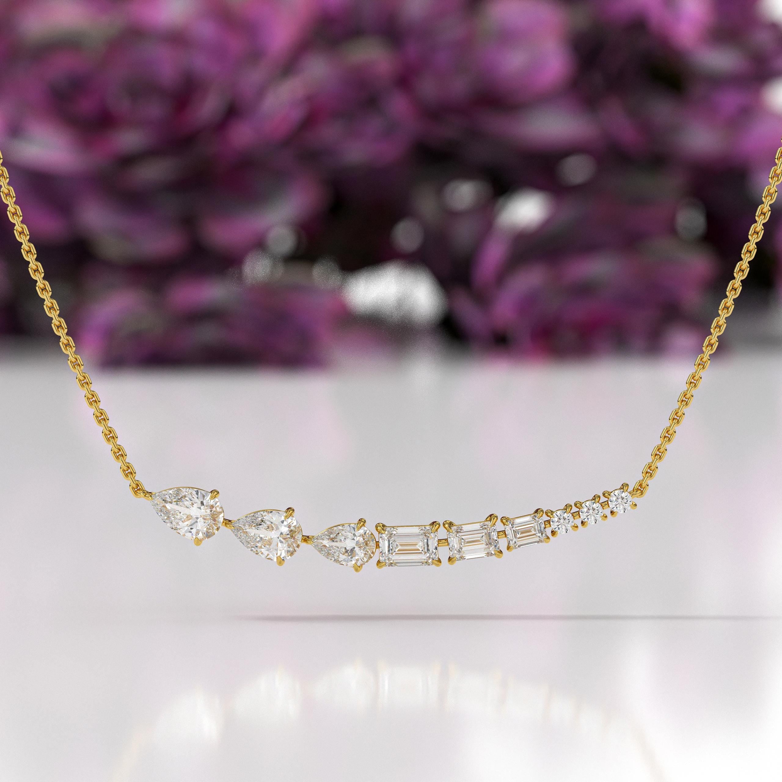 14K Multi Shape Lab Grown Diamond Necklace For Women