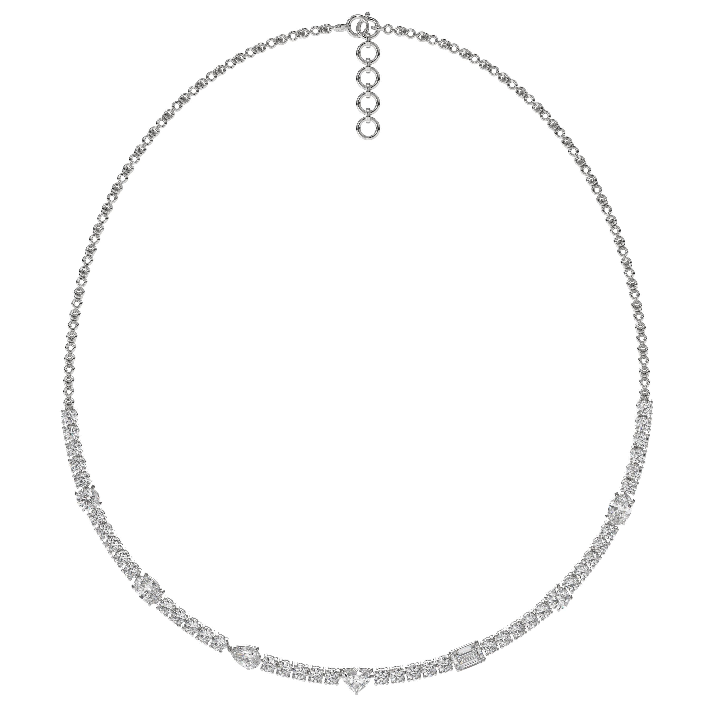 10 Carat Lab Grown Abstract Diamond Tennis Necklace, 14K Lab Grown Diamond Tennis Choker Stunning Multi Shaped White Diamonds
