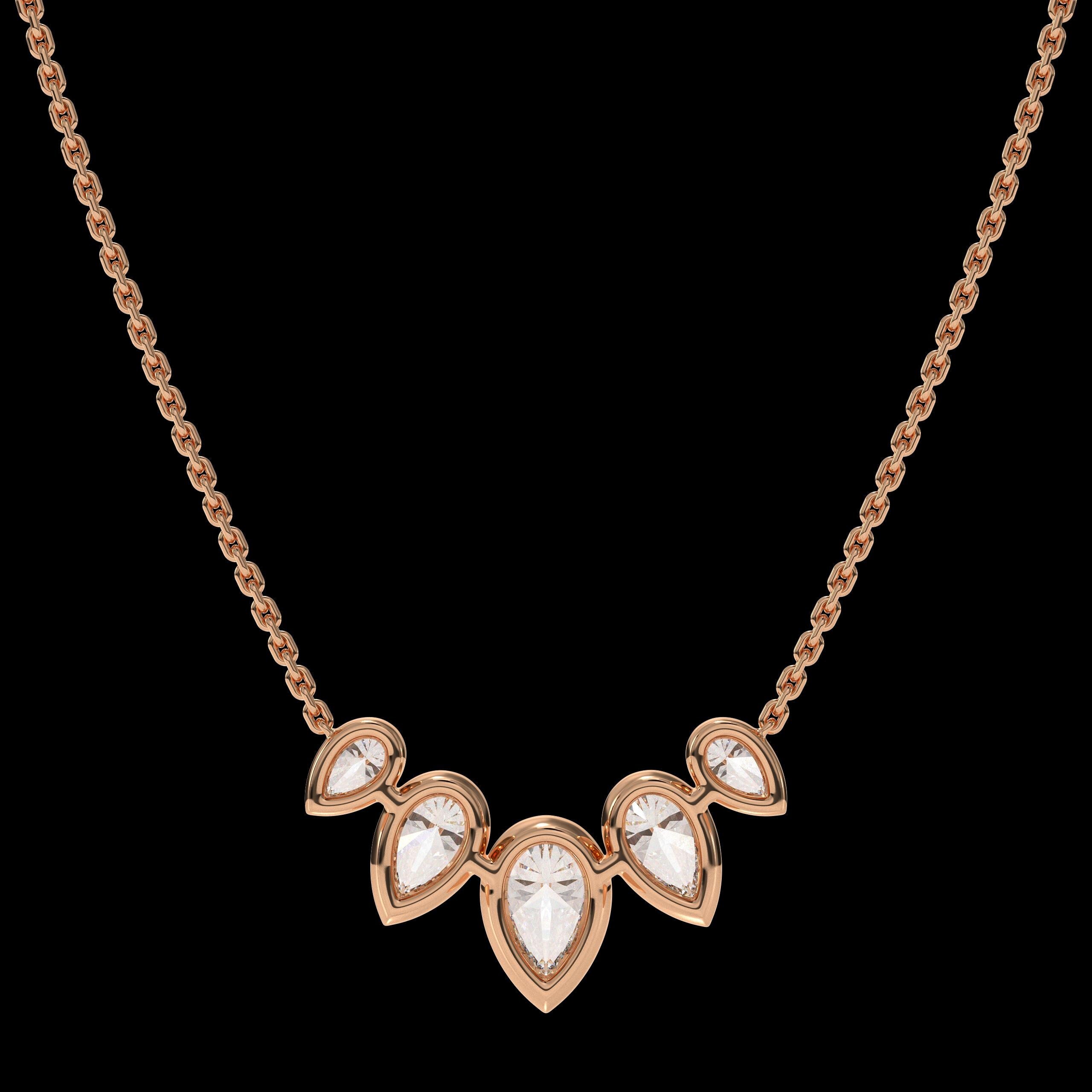 14k Lab Grown Necklace Bezel Set Lab Grown Necklace 5 Pear Cut Diamond Necklace Stone Dainty Necklace Anniversary Gift
