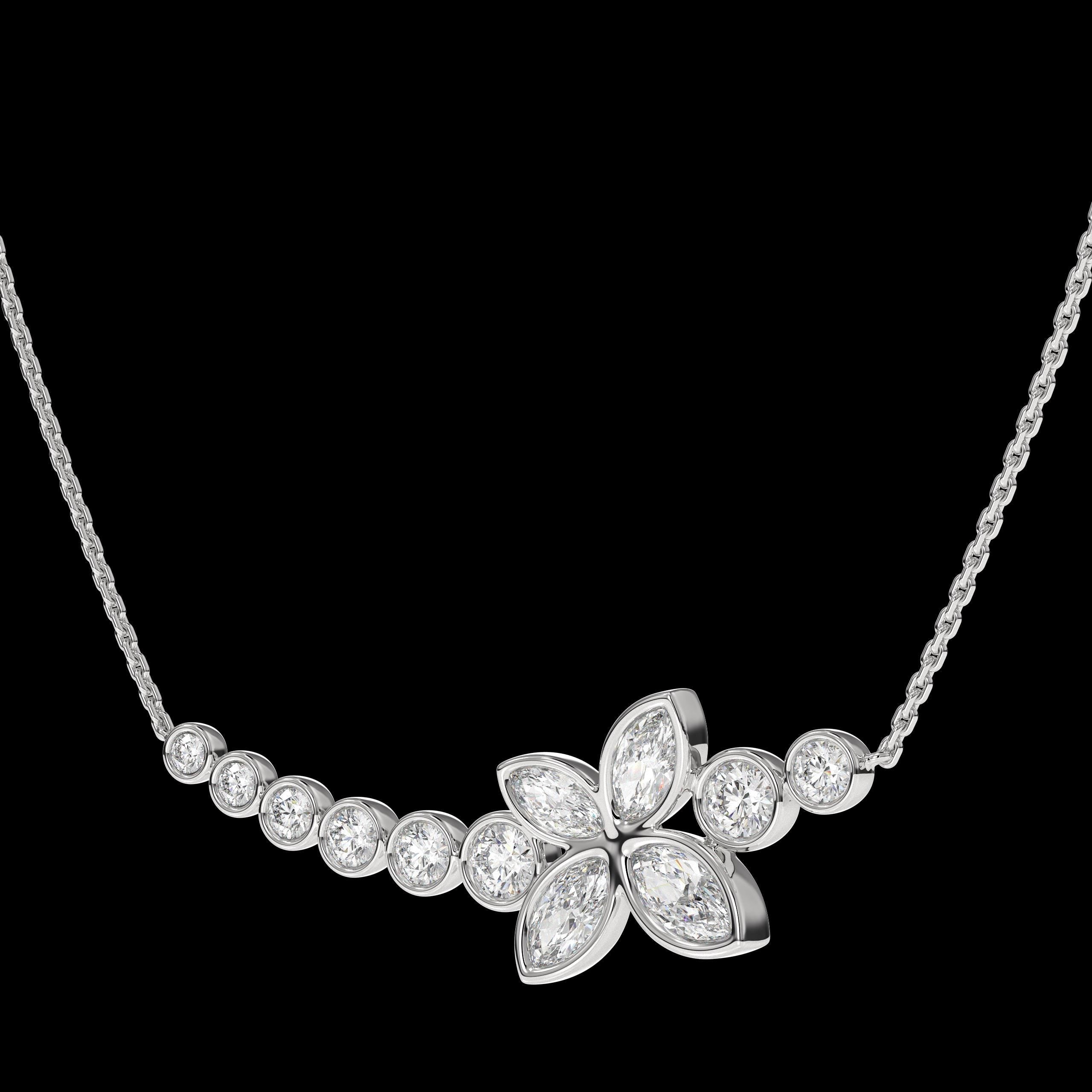 14K Gold Beautiful Marquise & Round Cut Wedding Pendant Necklace
