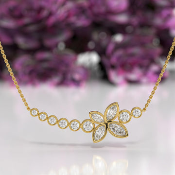 Beautiful Marquise & Round Cut Lab Grown Diamond Wedding Pendant Necklace, Party Wear Necklace In 14K White Gold, Bezel Set Diamond Necklace