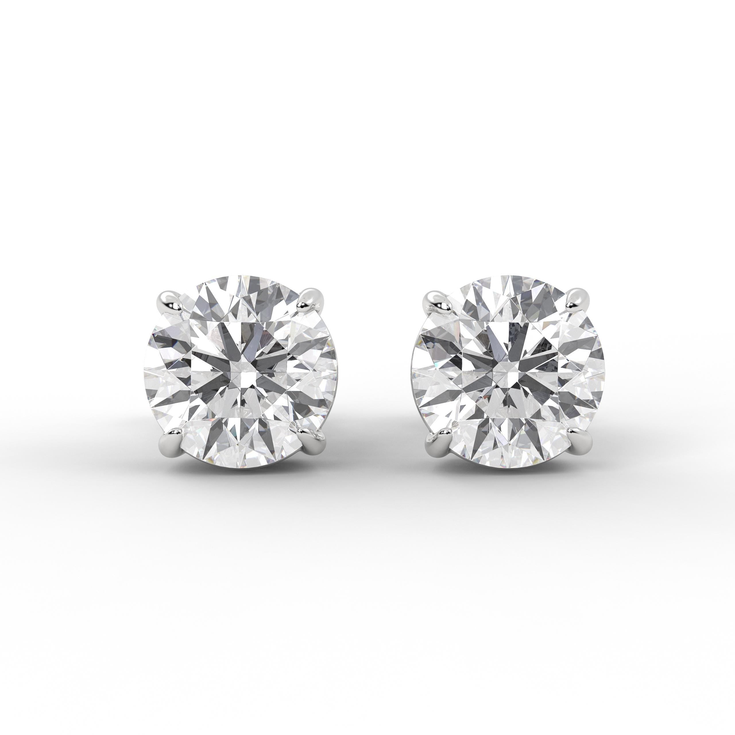Round IDEAL Cut 2 Carat Lab Grown Diamond Stud Earrings
