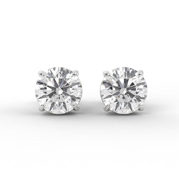 Round IDEAL Cut 2 Carat Total Weight F Color VS1 Clarity Lab Grown Diamond Stud Earrings 14k Gold 4 Prongs Pushbacks
