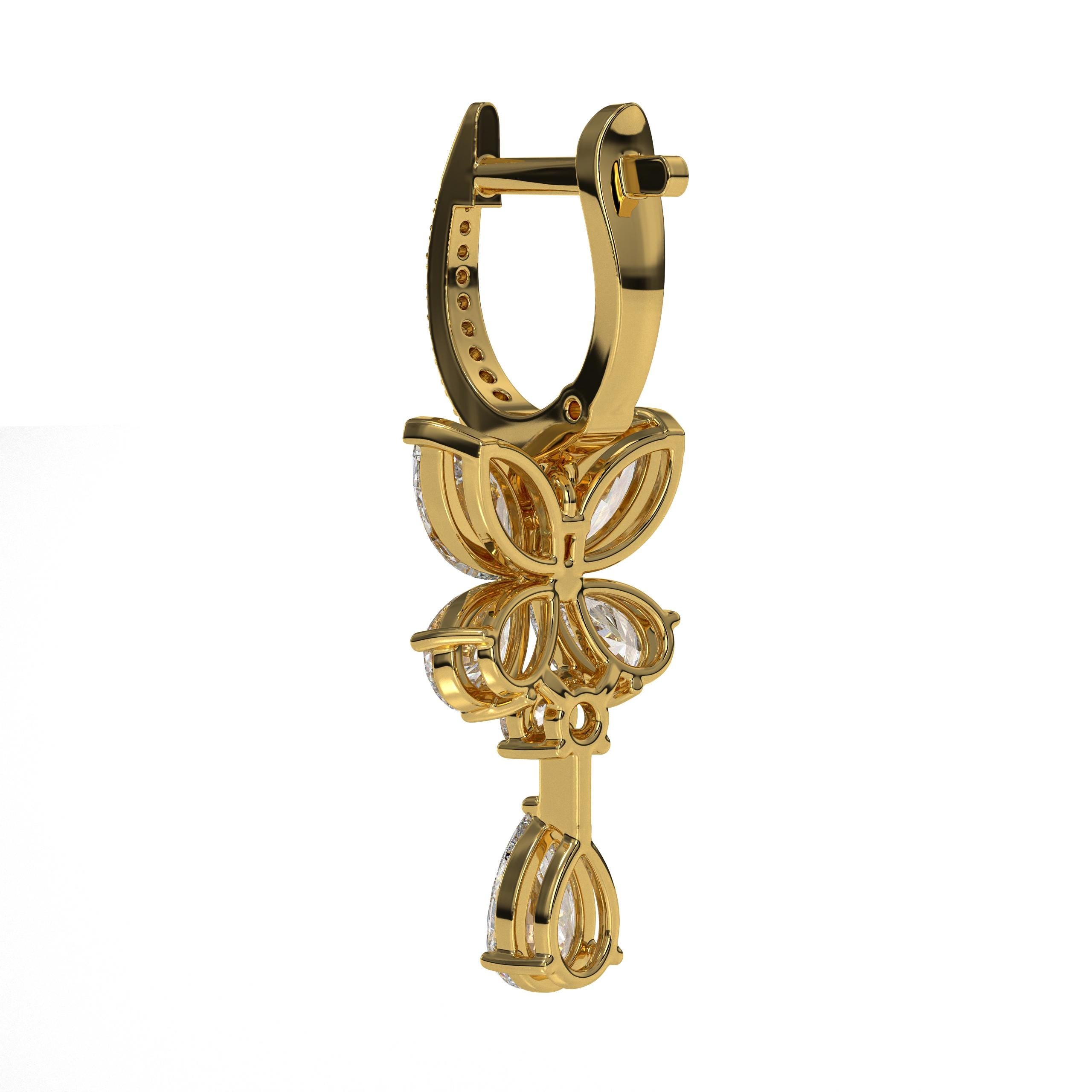 Marquise Pear and Round Diamond 14K Gold Butterfly Earrings