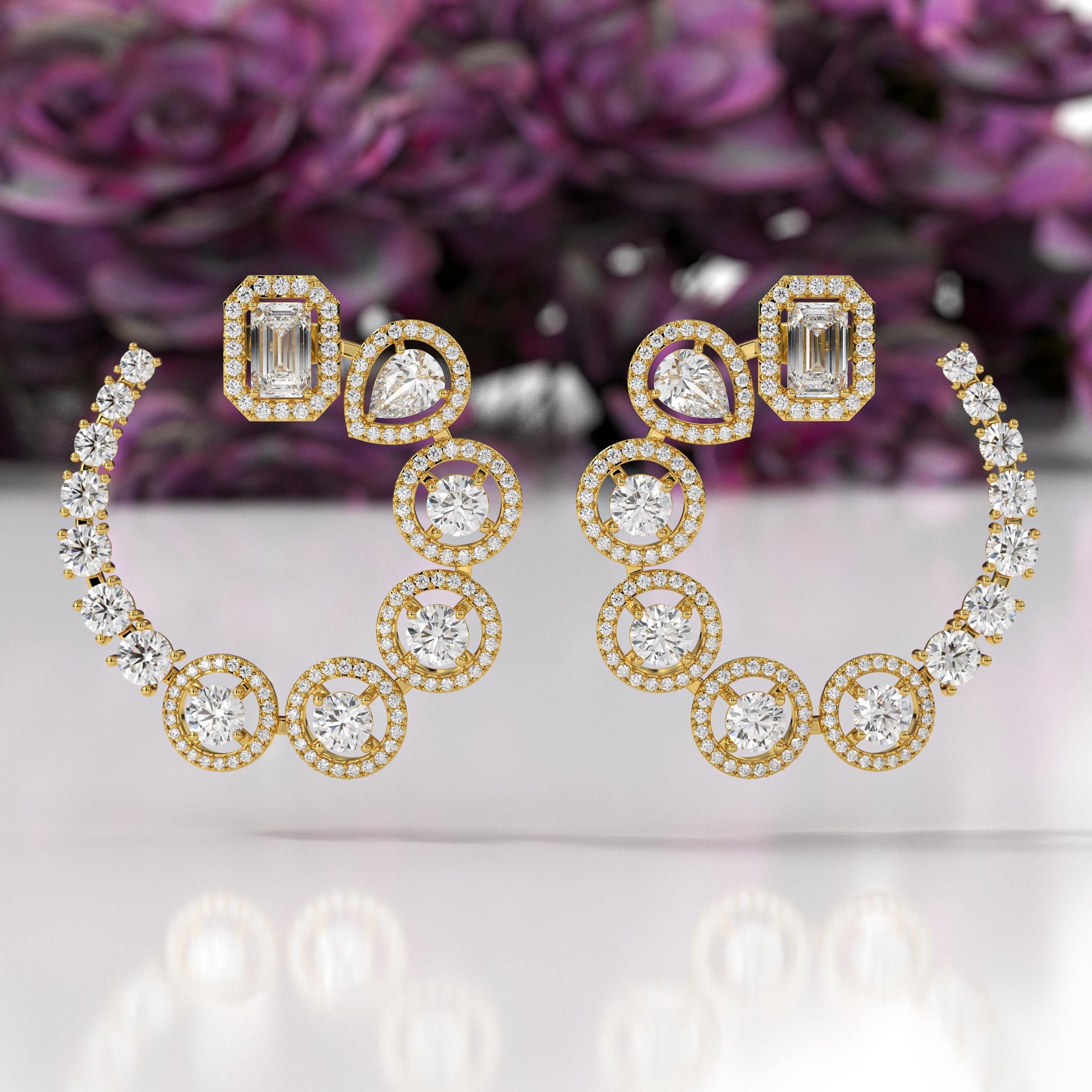 Mixed Shape Diamond Drop 14K Gold Diamond Earrings