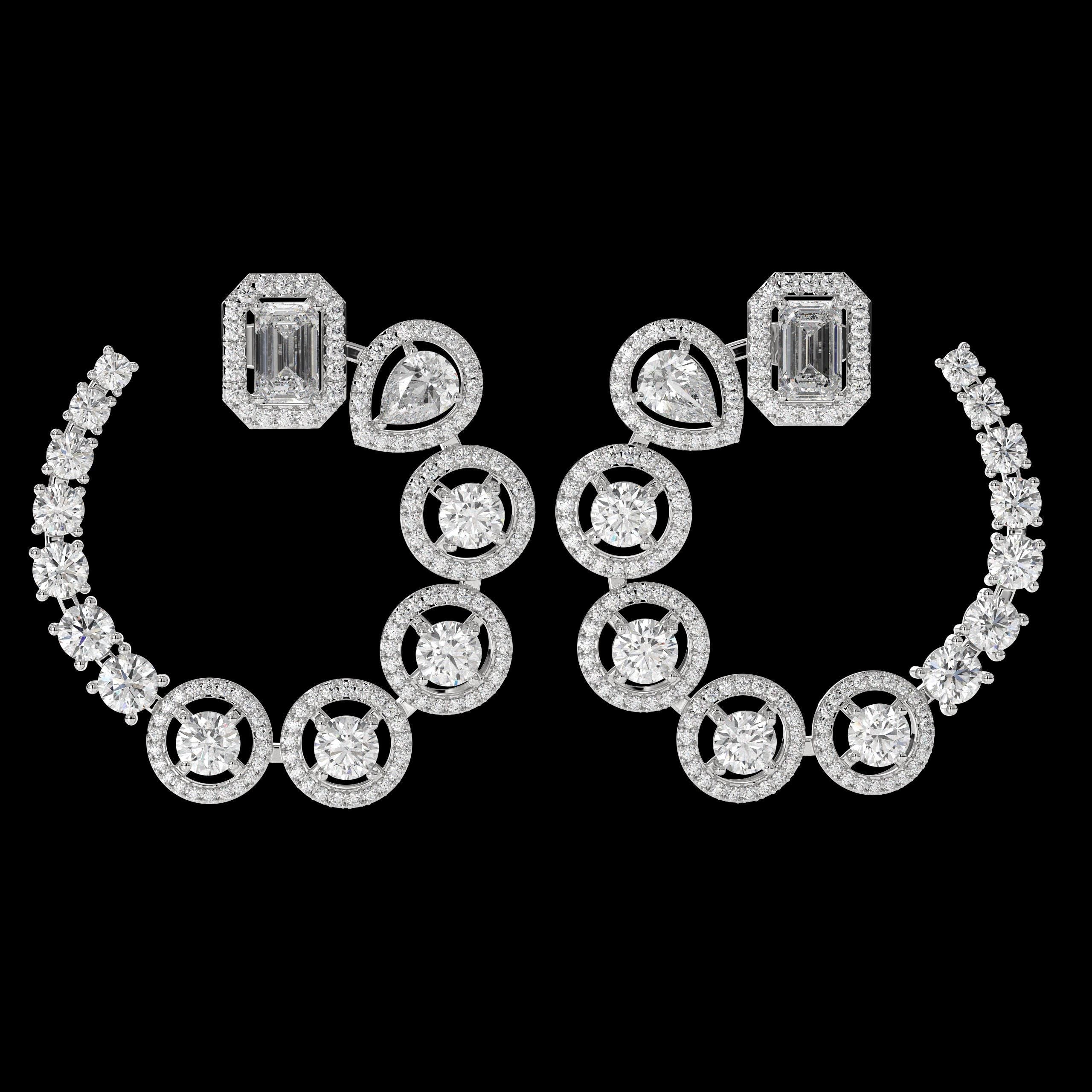Mixed Shape Diamond Drop 14K Gold Diamond Earrings