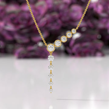 14K Solid White Gold Finish with Drop Solitaire Lab Grown Diamond, Lariat Round Cut 'Y' Necklace for Women, Anniversary Gift
