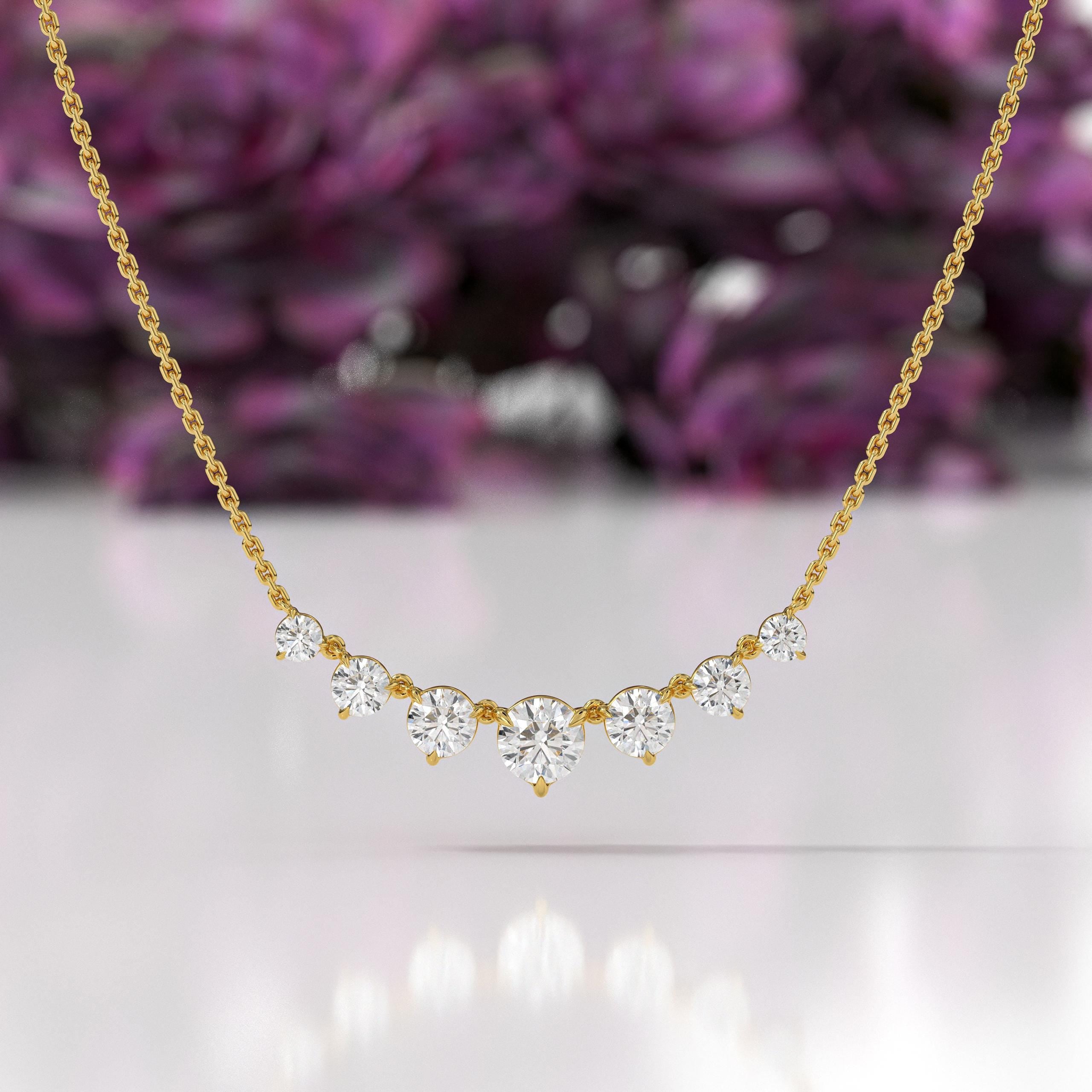 14K Gold Curved Bar Diamond Necklace