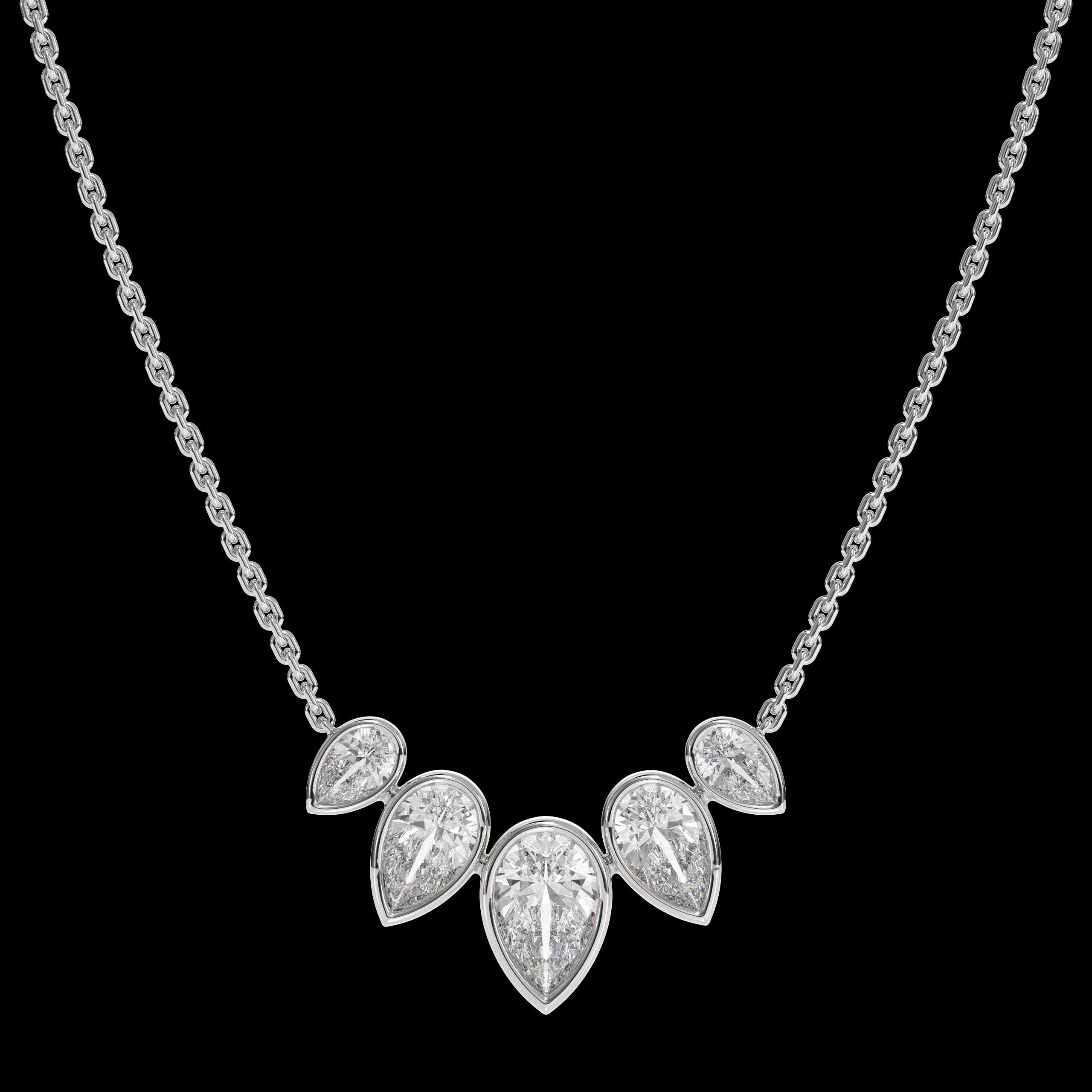 14k Lab Grown Necklace Bezel Set Lab Grown Necklace 5 Pear Cut Diamond Necklace Stone Dainty Necklace Anniversary Gift