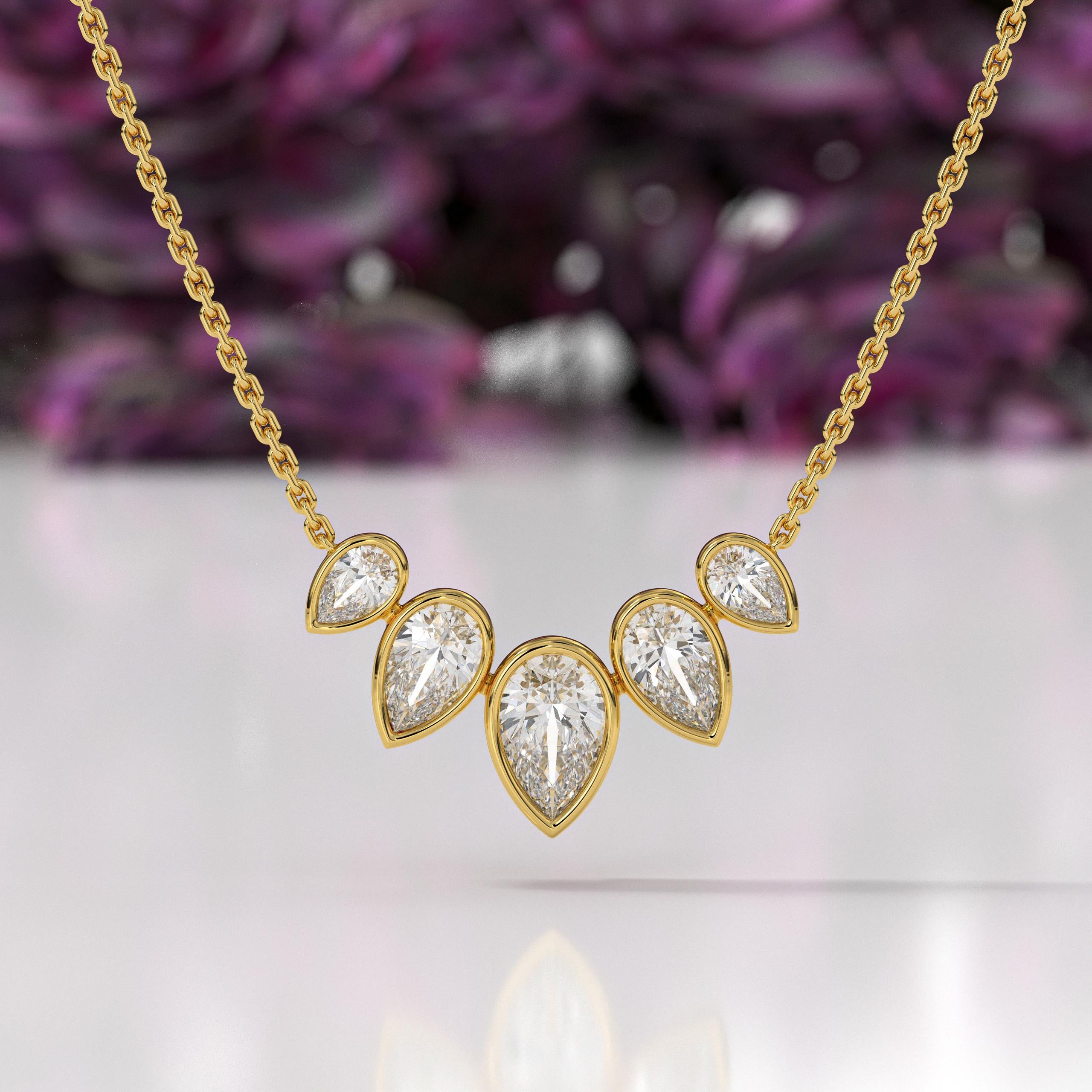 14K Gold Necklace Bezel Set Lab Grown Necklace
