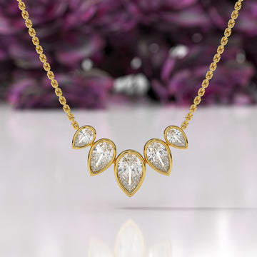 5 Solitaire Pear Lab Grown Necklace Bezel Set Lab Grown Necklace 5 Pear Cut Diamond Necklace Stone Dainty Necklace Anniversary Gift
