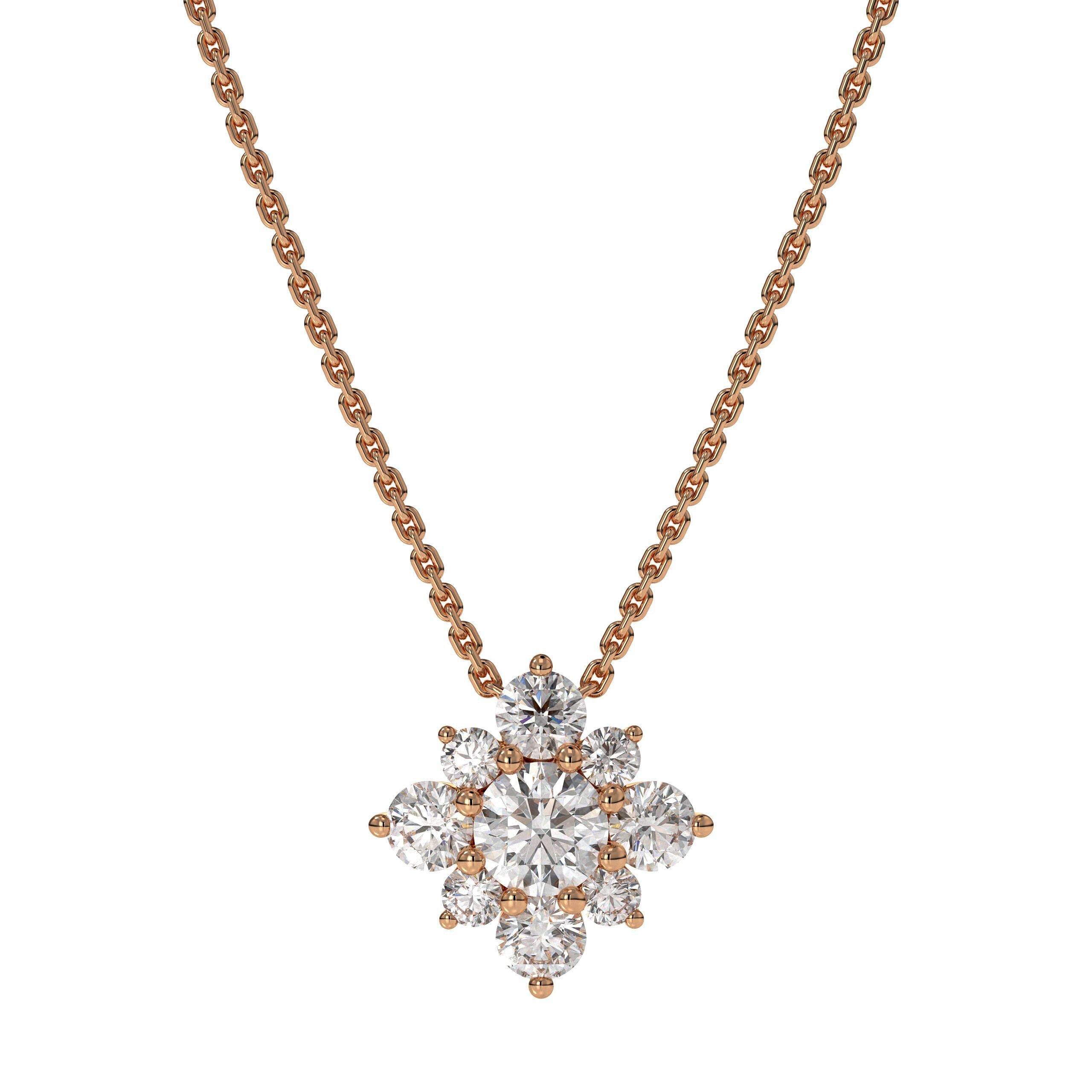 14K Round Lab Grown Diamond Necklace, Wedding Necklace For Women, 14K Yellow Gold Solitaire Diamond Necklace
